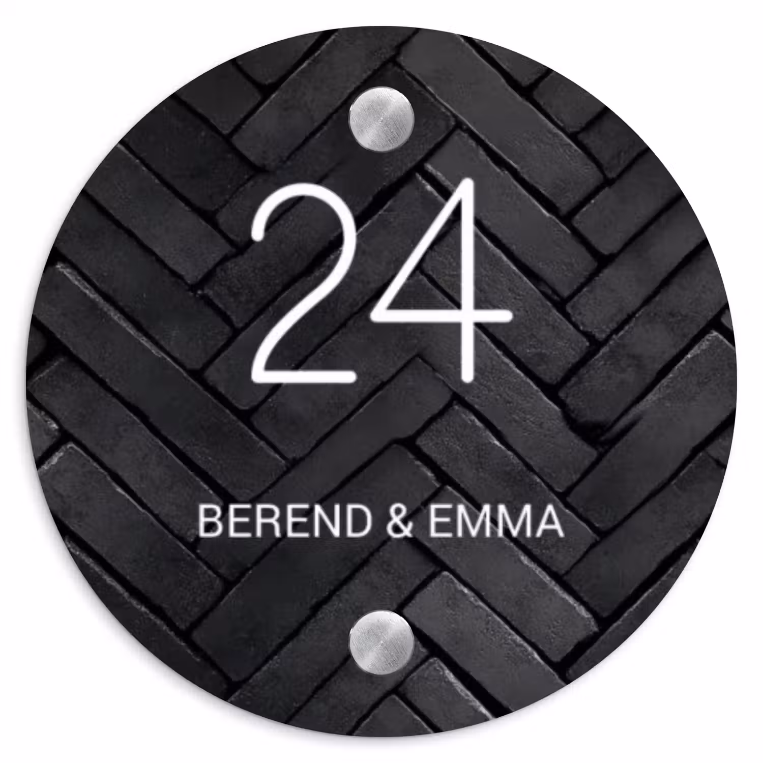 Zwarte tegels - Klassiek Naambord Rond klein -3d