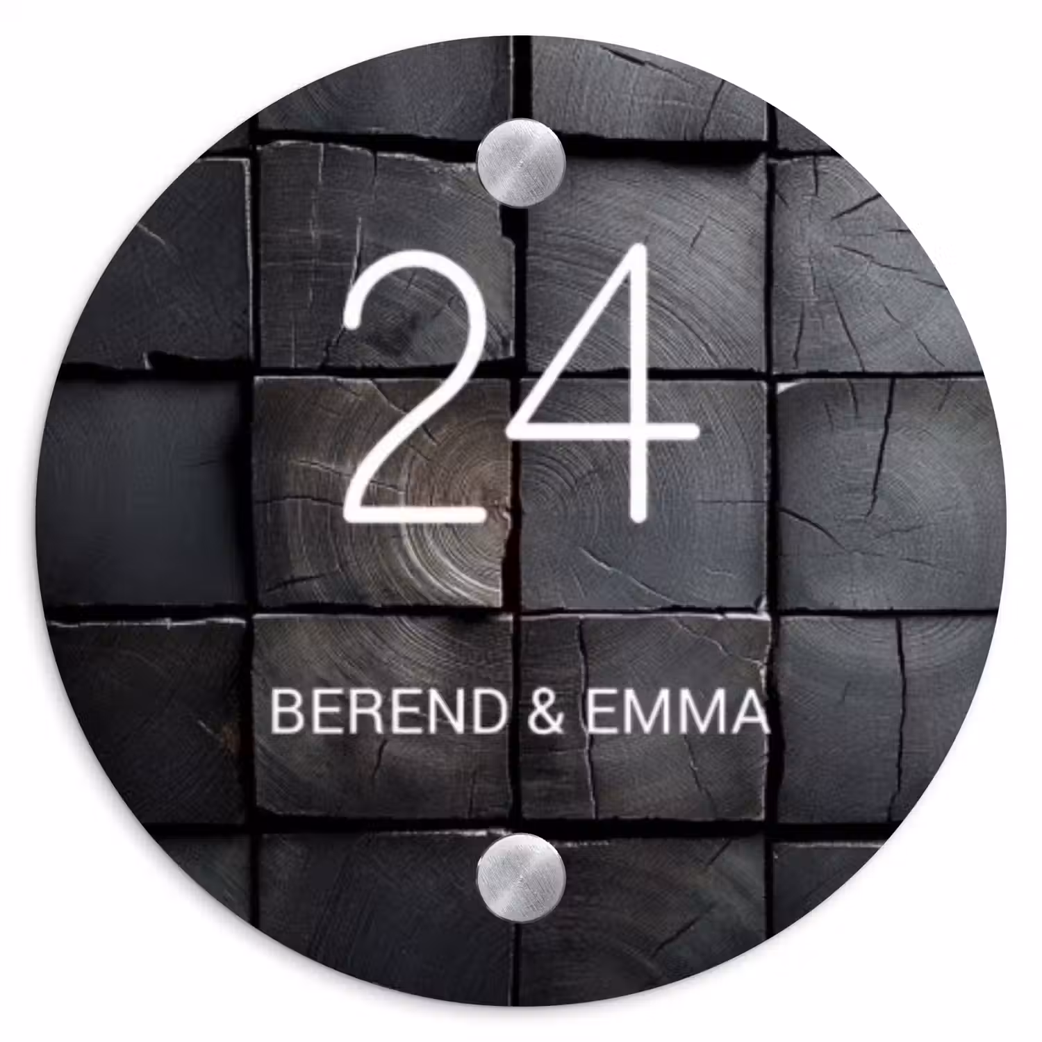 Zwarte houtblokken - Klassiek Naambord Rond klein -3d