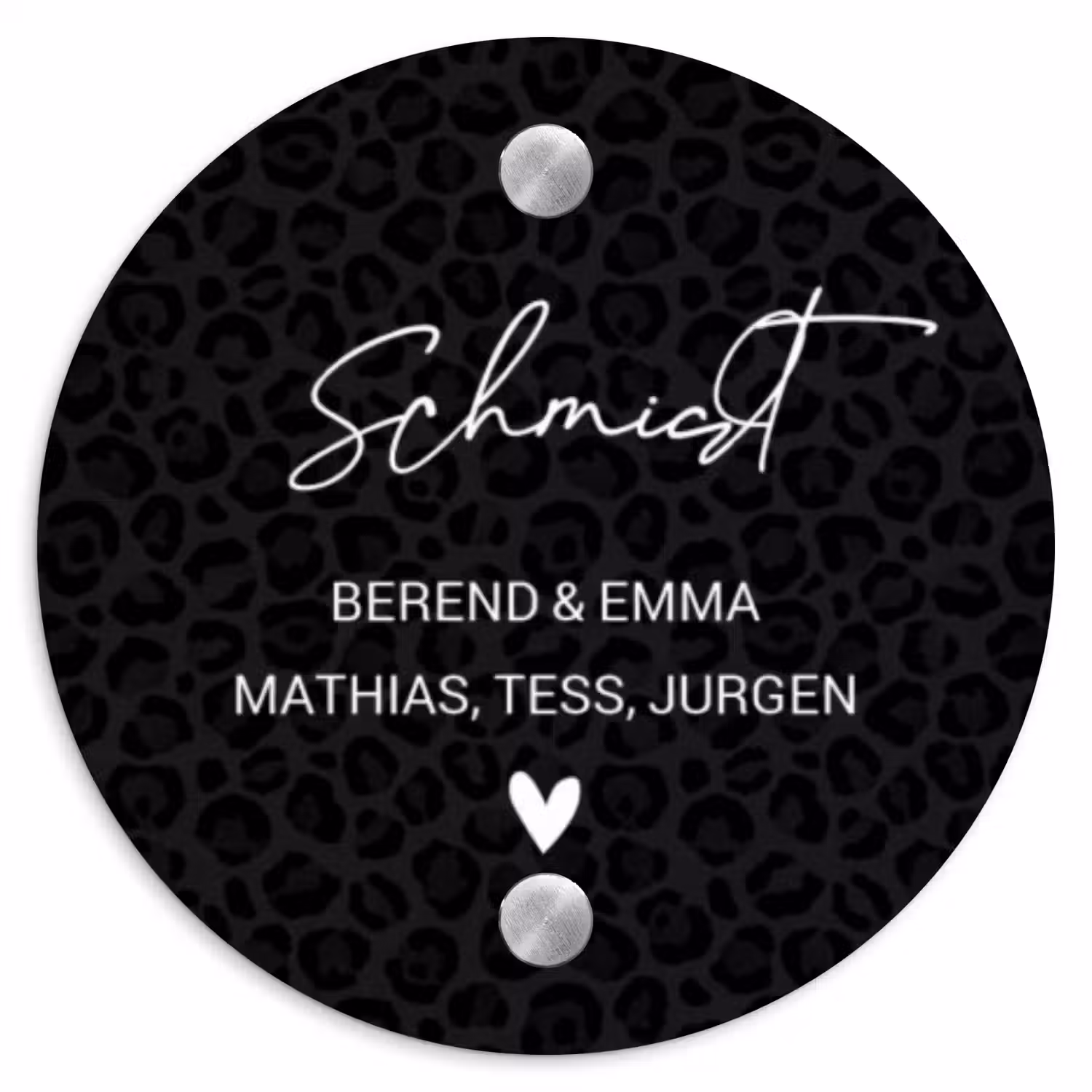 Zwart panterprint - Sierlijk Naambord Rond klein -3d