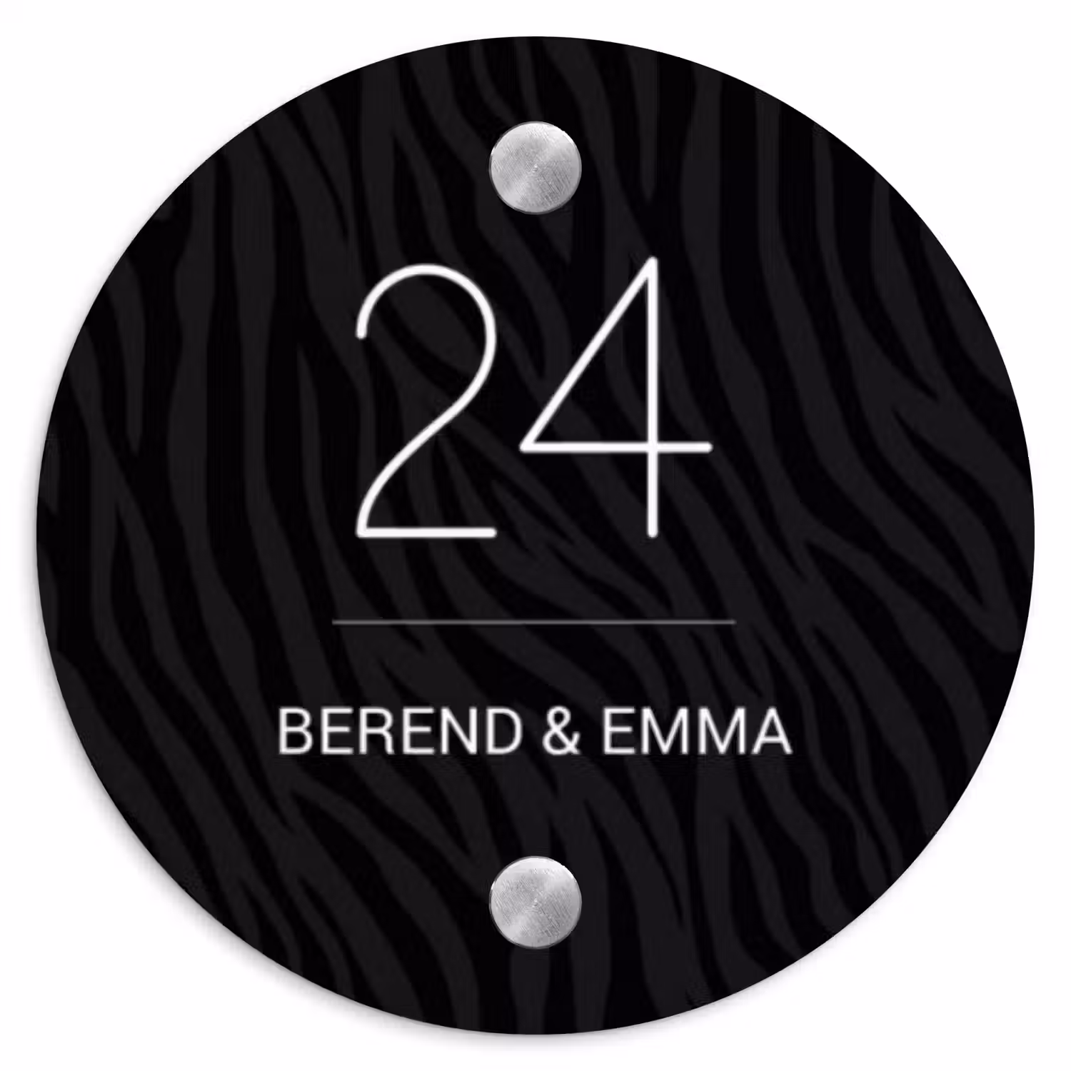 Zwart zebraprint - Klassiek Naambord Rond klein -3d