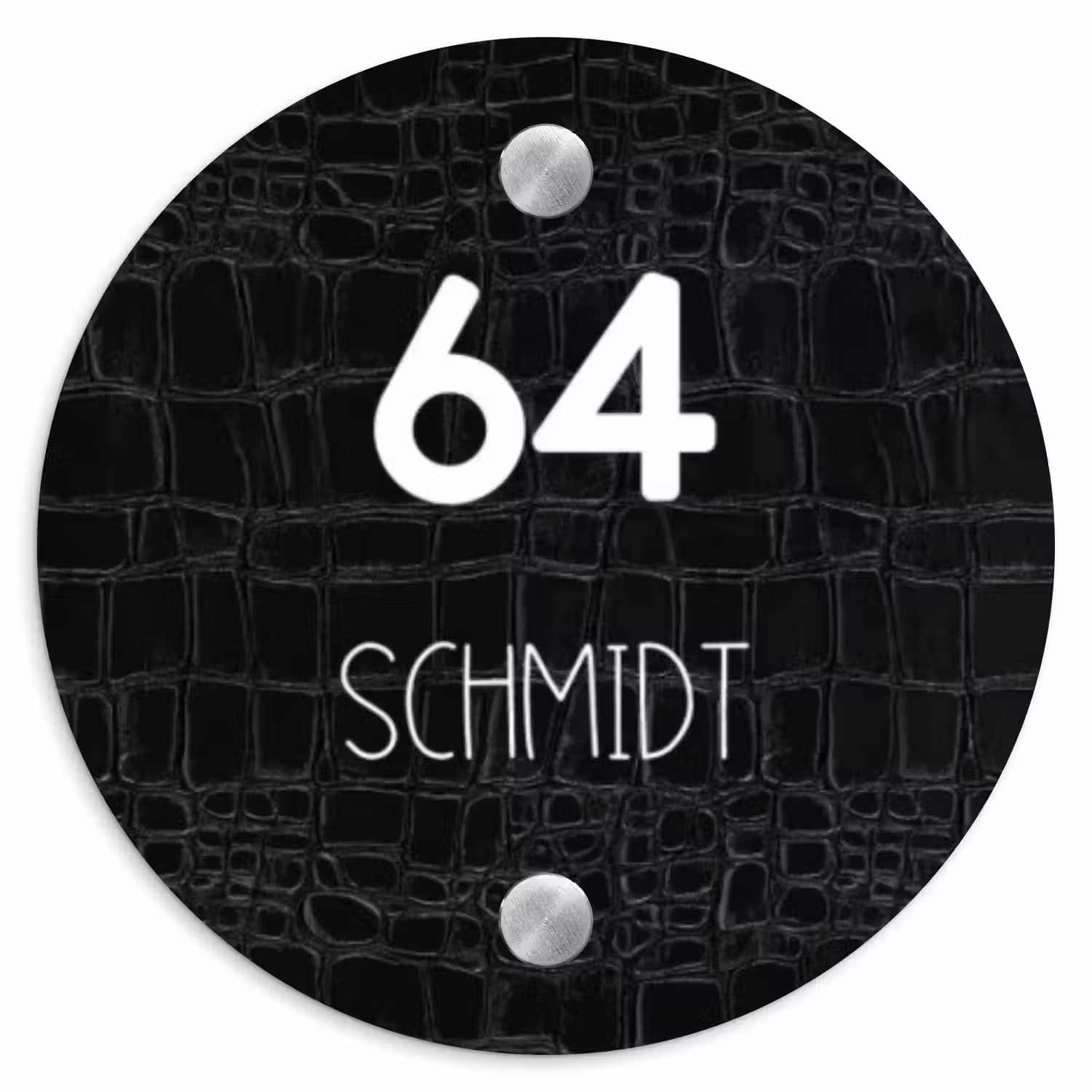Zwart krokodillenleertextuur - Modern Naambord Rond klein -3d