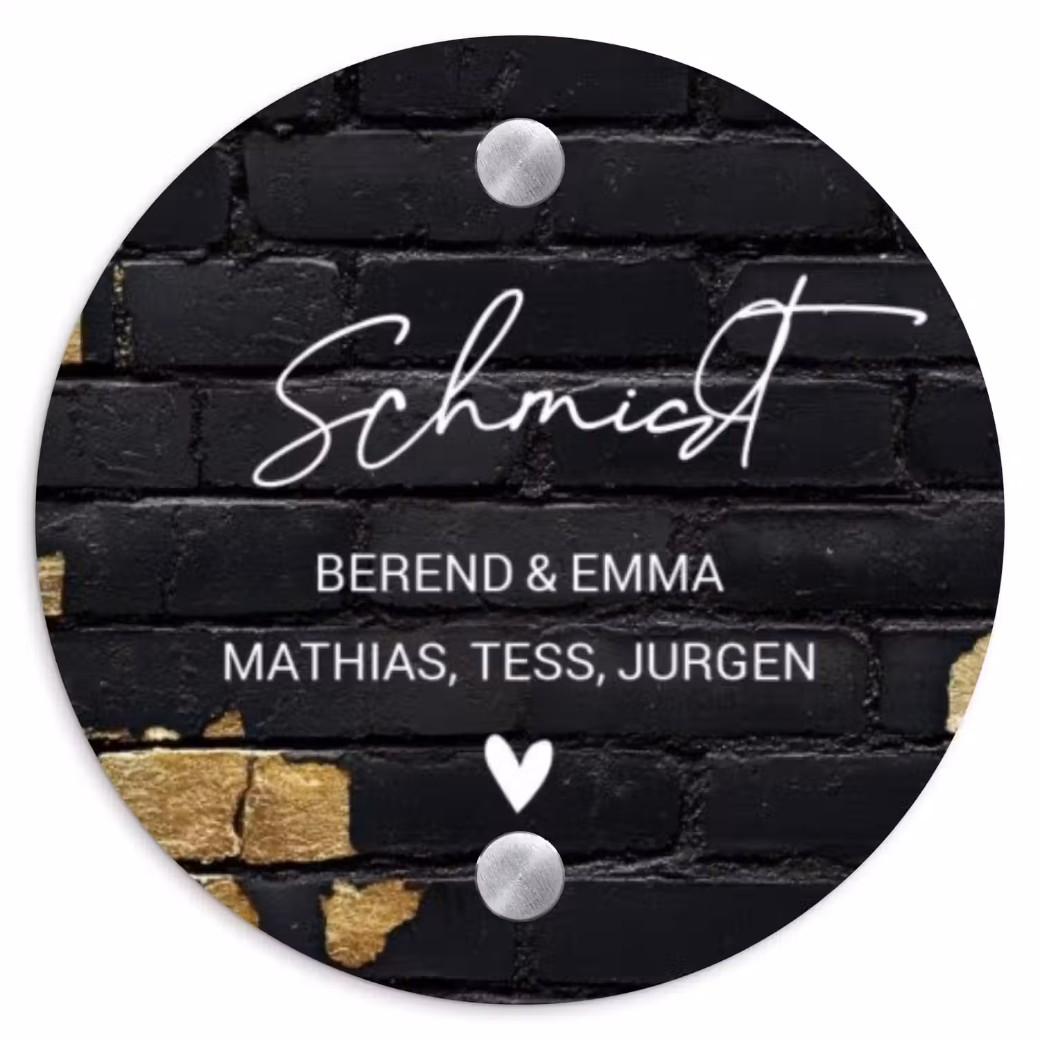 Stenen goud zwart - Sierlijk Naambord Rond klein -3d