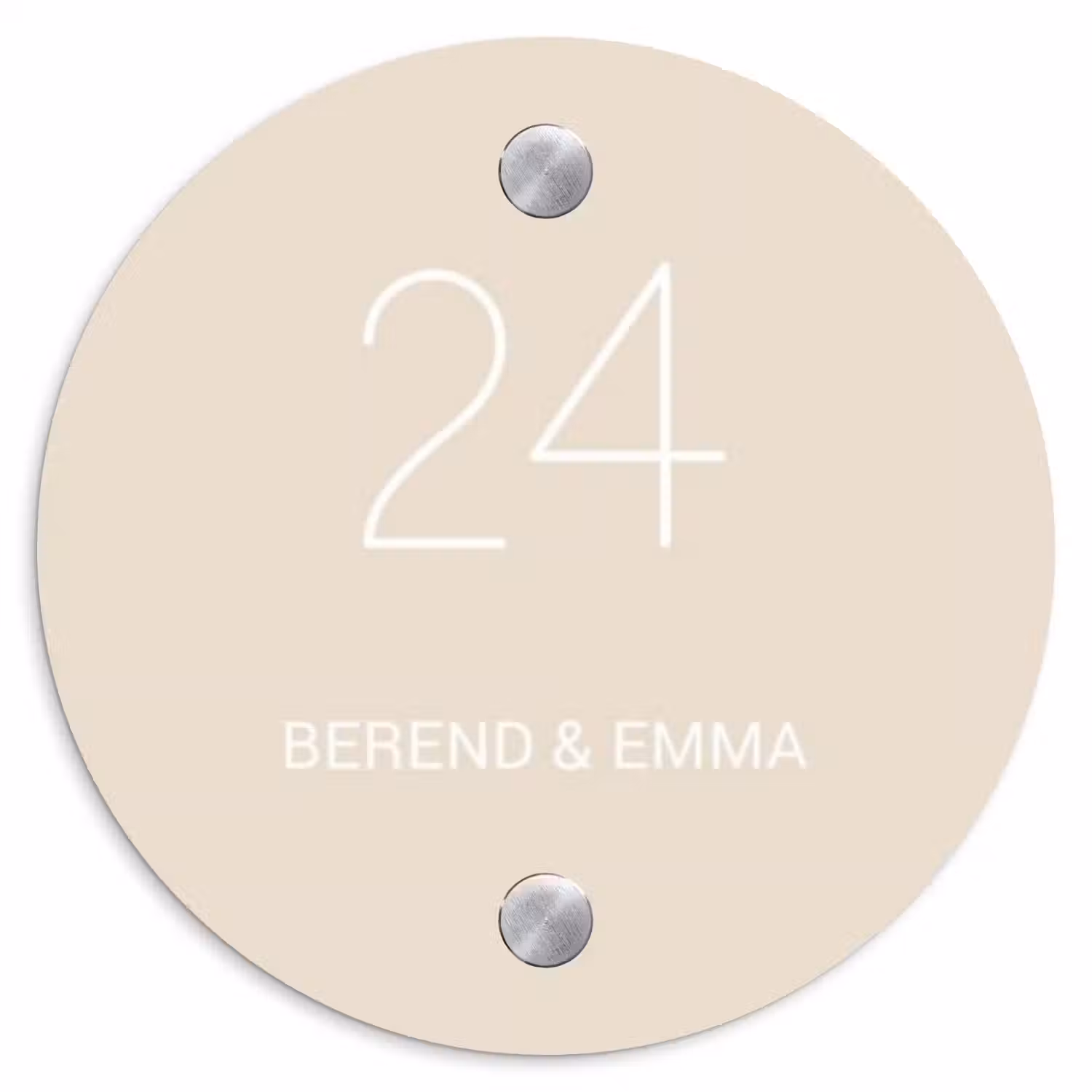 Effen - Beige - Klassiek Naambord Rond klein -3d
