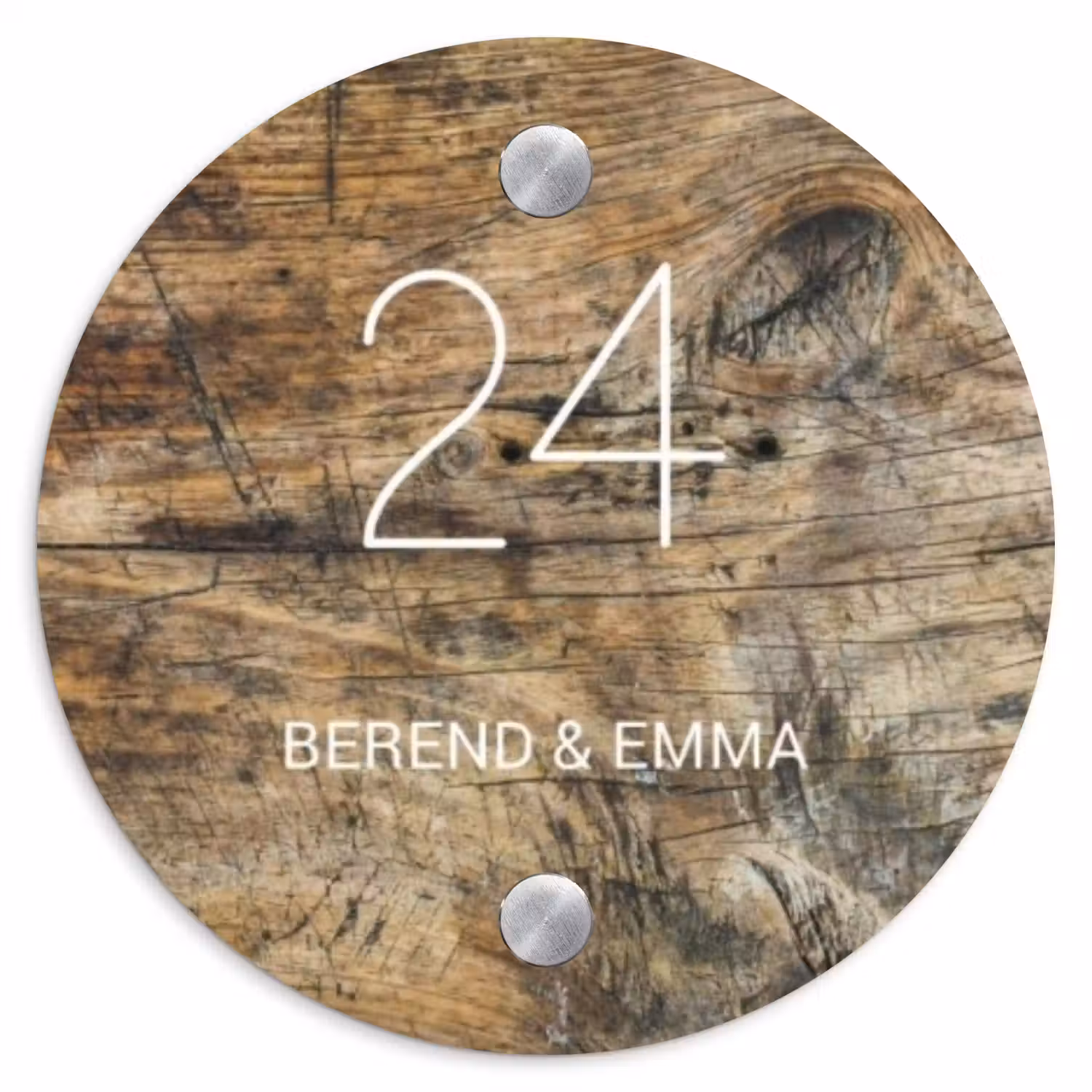 Verweerd hout - Klassiek Naambord Rond klein -3d
