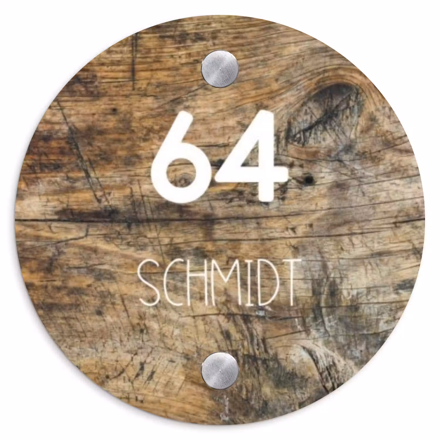 Verweerd hout - Modern Naambord Rond klein -3d
