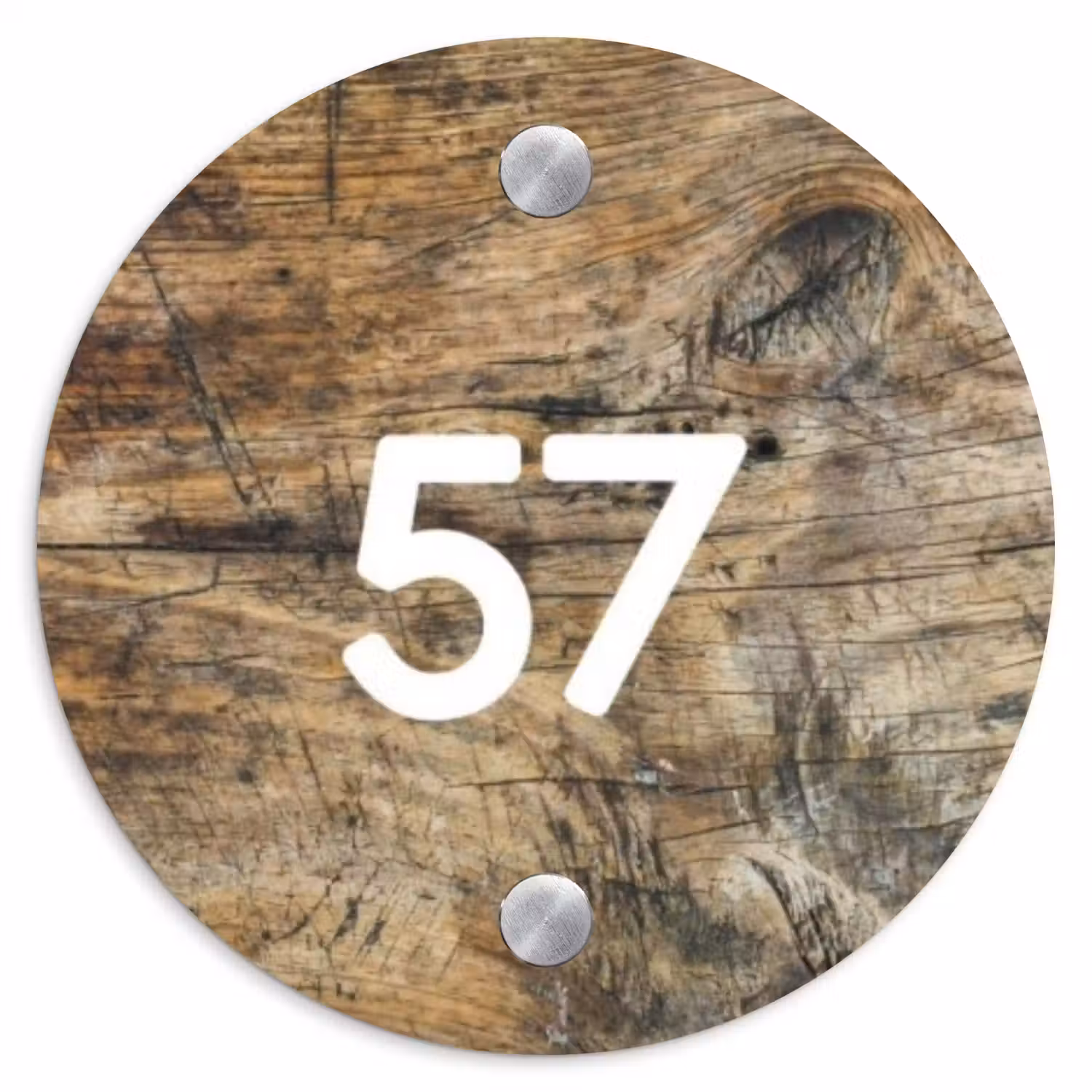 Verweerd hout - Traditioneel Naambord Rond klein -3d