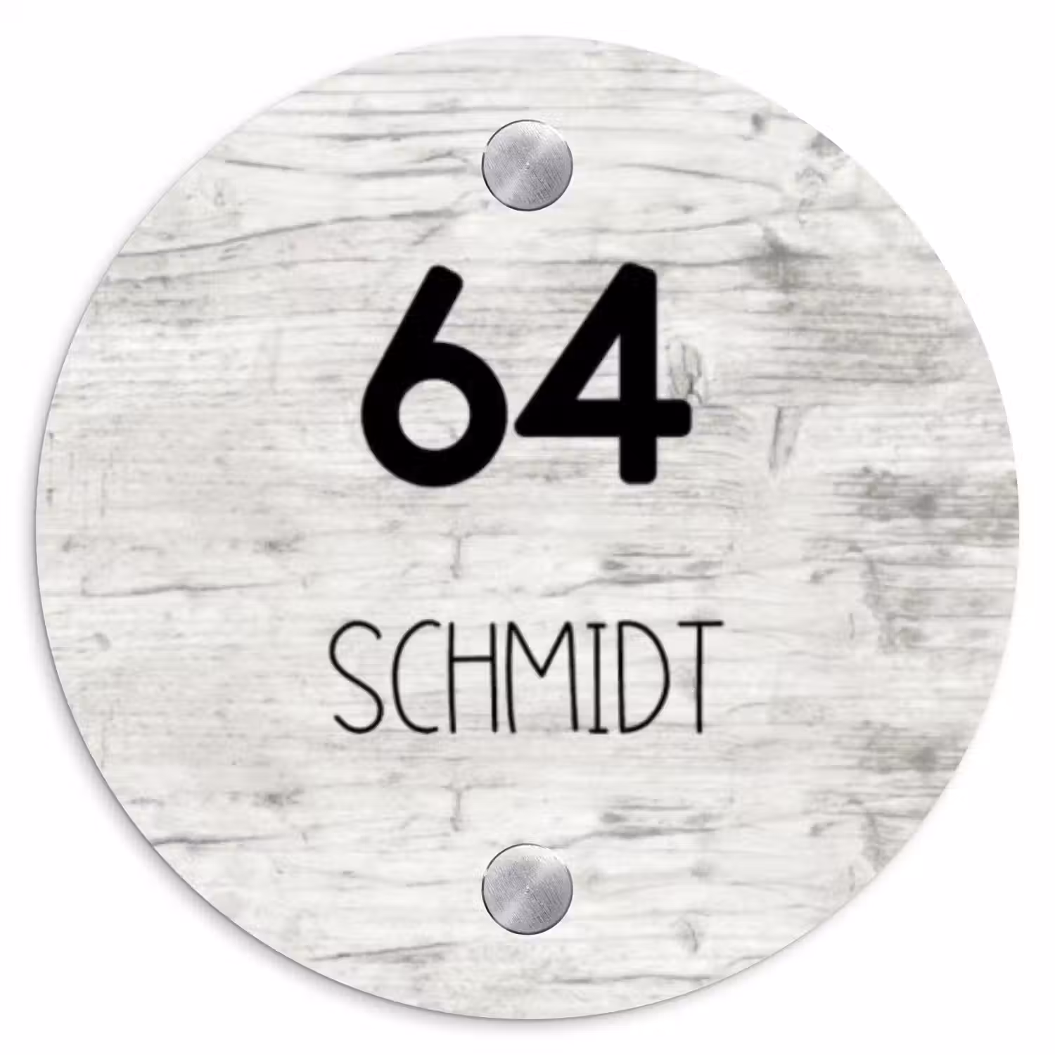 Witgrijs hout - Modern Naambord Rond klein -3d