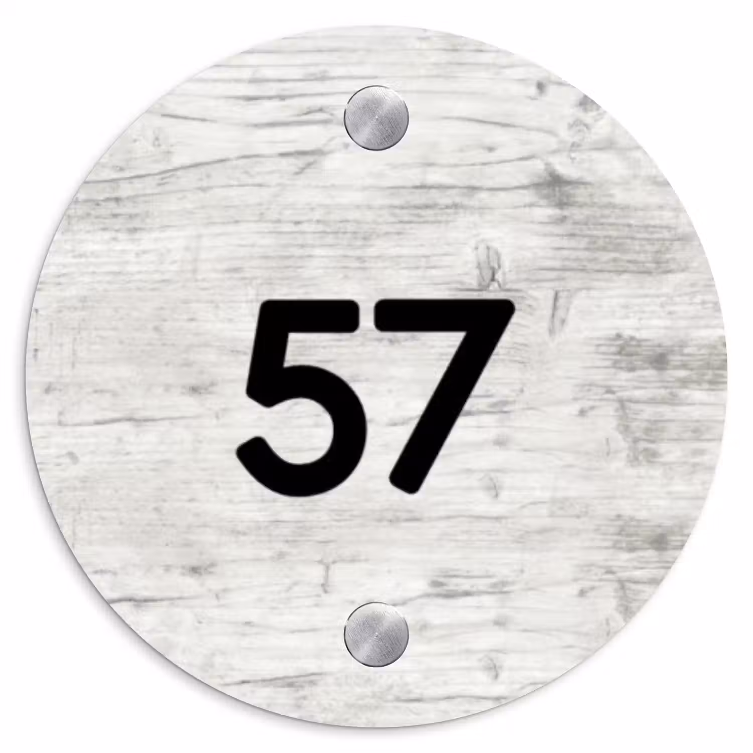 Witgrijs hout - Traditioneel Naambord Rond klein -3d