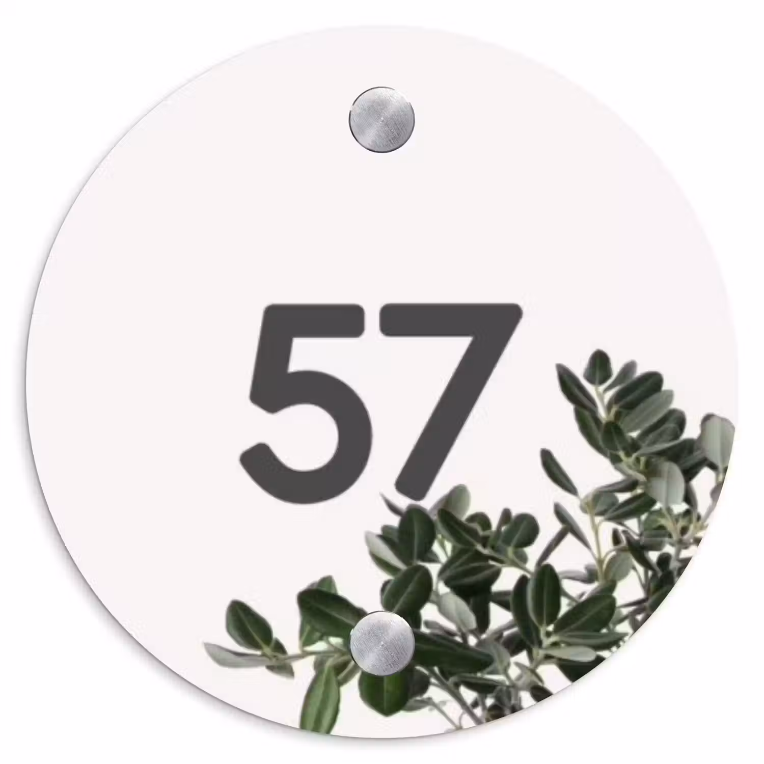 Wit met bladeren - Traditioneel Naambord Rond klein -3d
