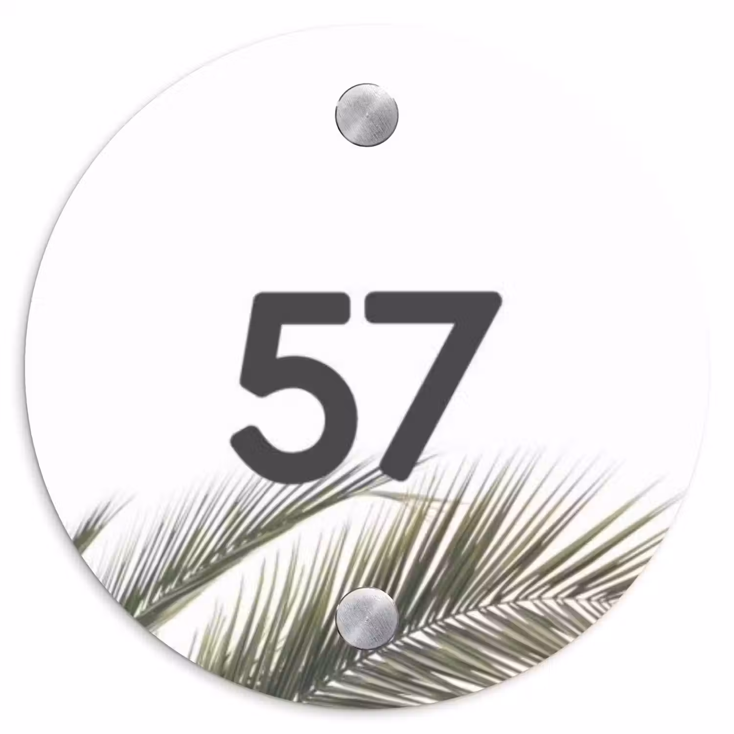 Wit met palmblad - Traditioneel Naambord Rond klein -3d