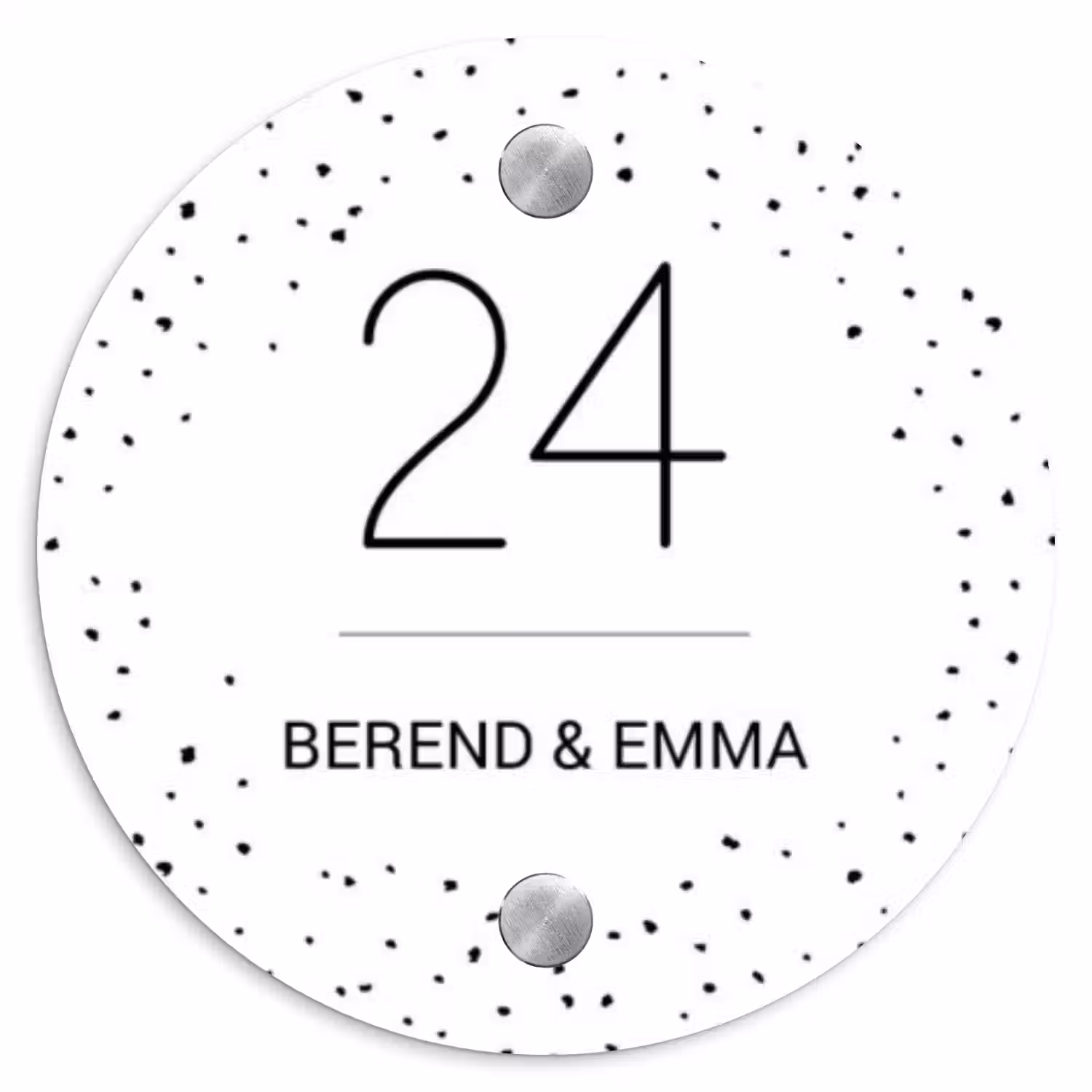 Wit met stippen - Klassiek Naambord Rond klein -3d
