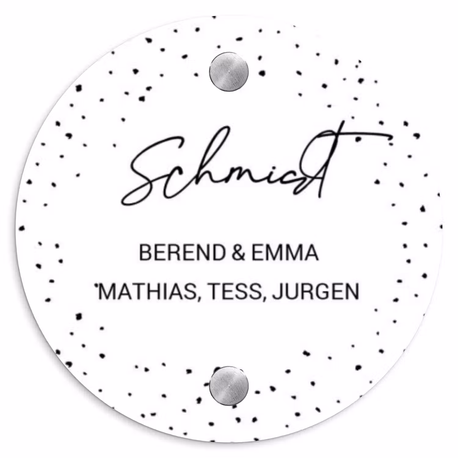 Wit met stippen - Sierlijk Naambord Rond klein -3d