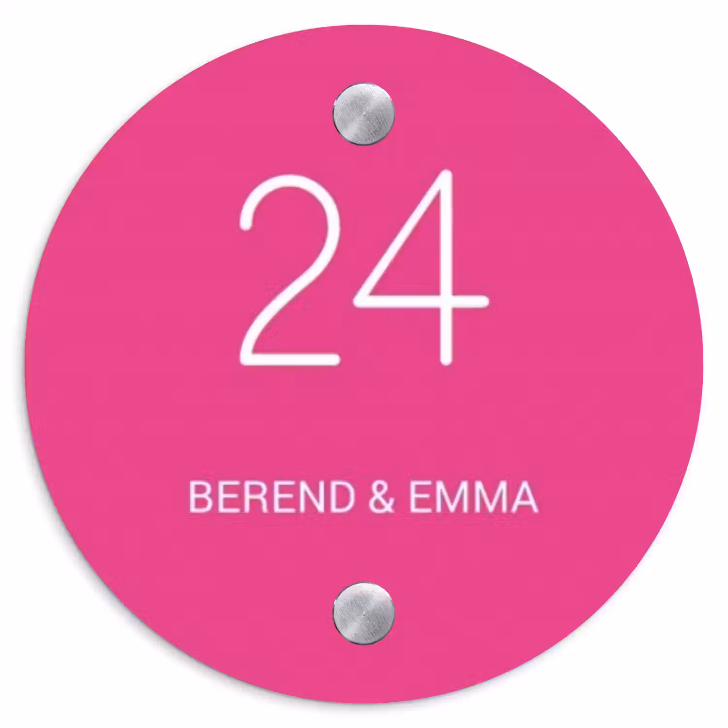 Weiße Herzchen in den Ecken - Modern Naambord Rond klein -3d