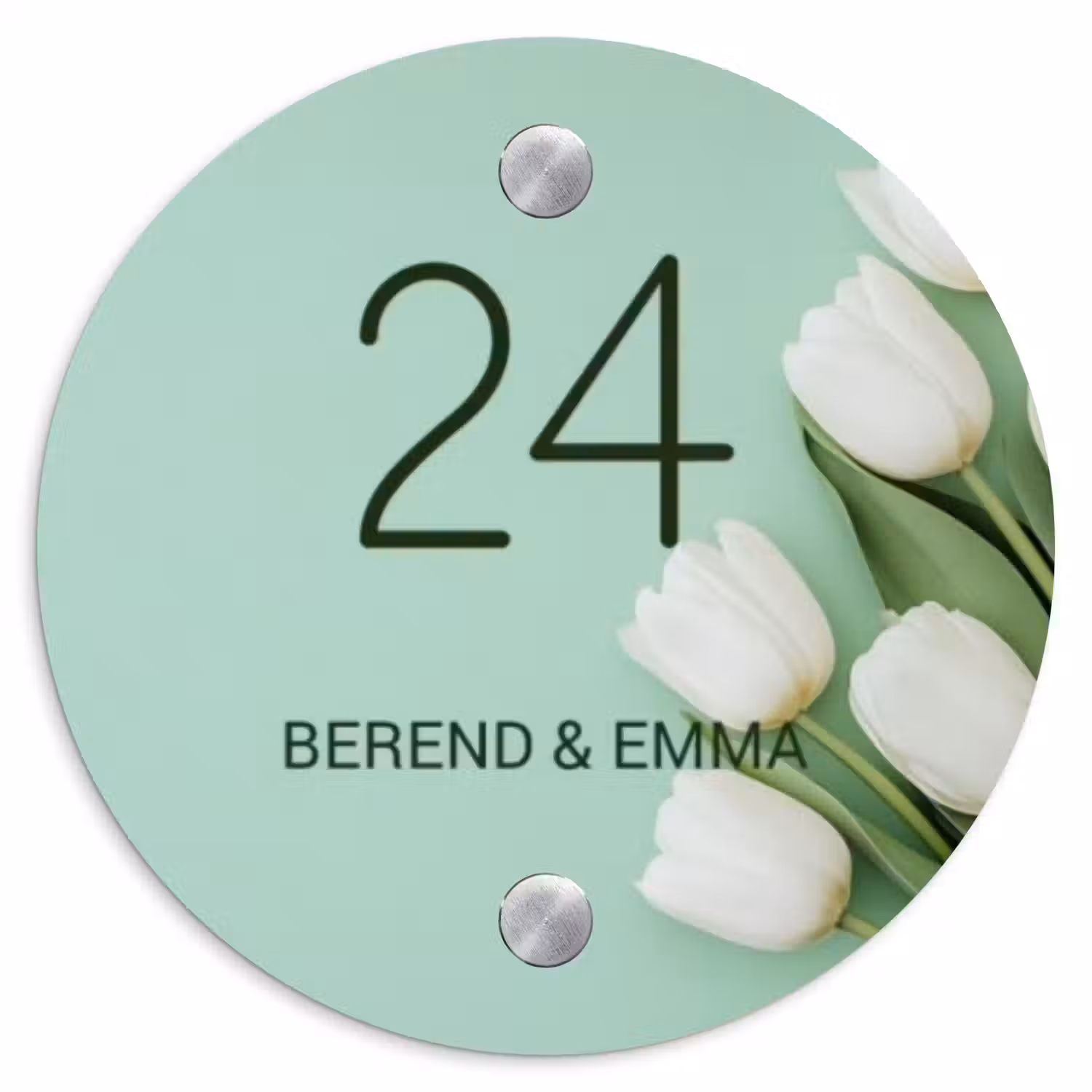 Witte tulpen - Klassiek Naambord Rond klein -3d