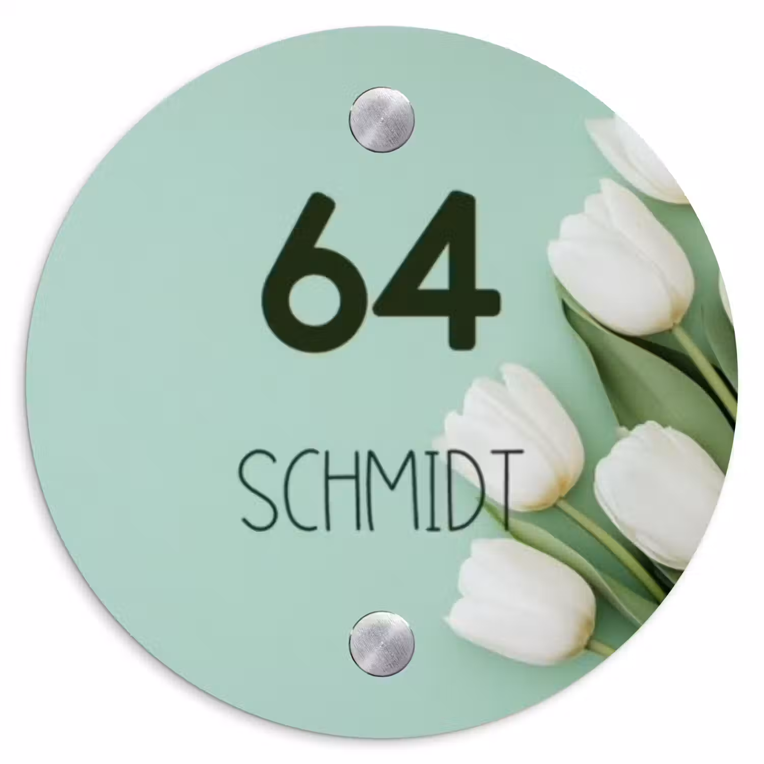 Witte tulpen - Modern Naambord Rond klein -3d
