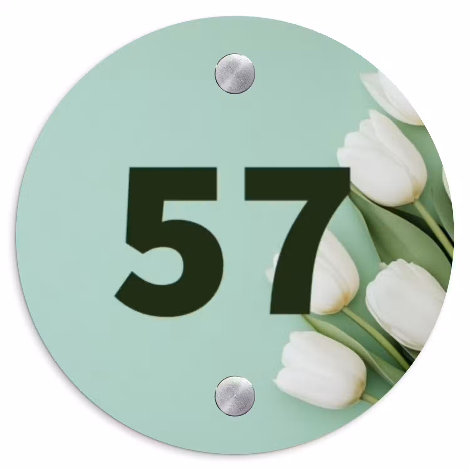 Witte tulpen - Traditioneel Naambord Rond klein -3d