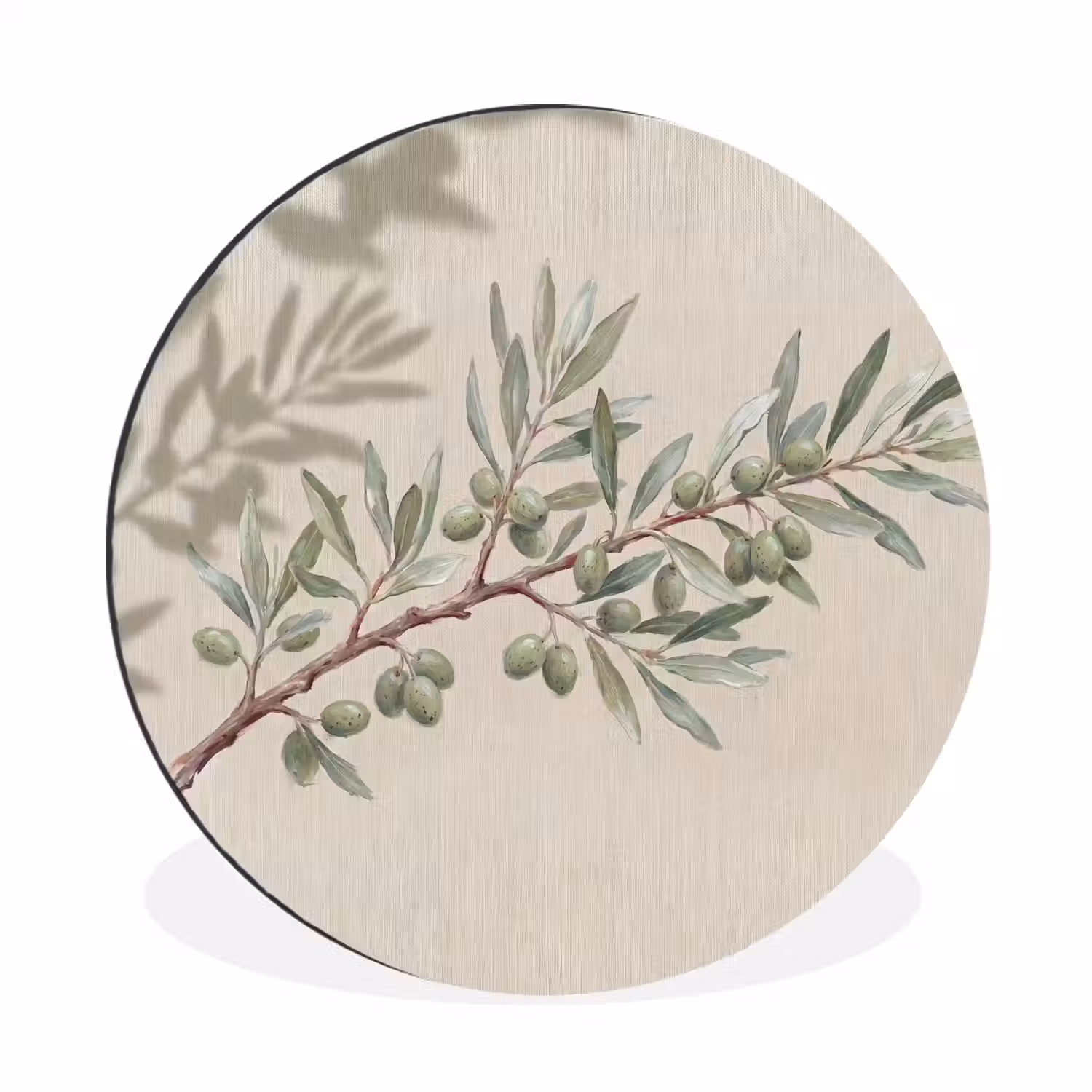 Olijftak - Bladeren - Natuur - Groen - Beige Wandcirkel aluminium klein -3d
