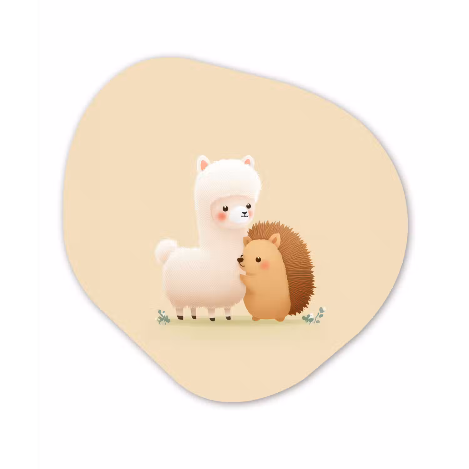 Alpaca - Egel - Bruin - Knuffelen Wandcirkel Organisch Aluminium middel -3d