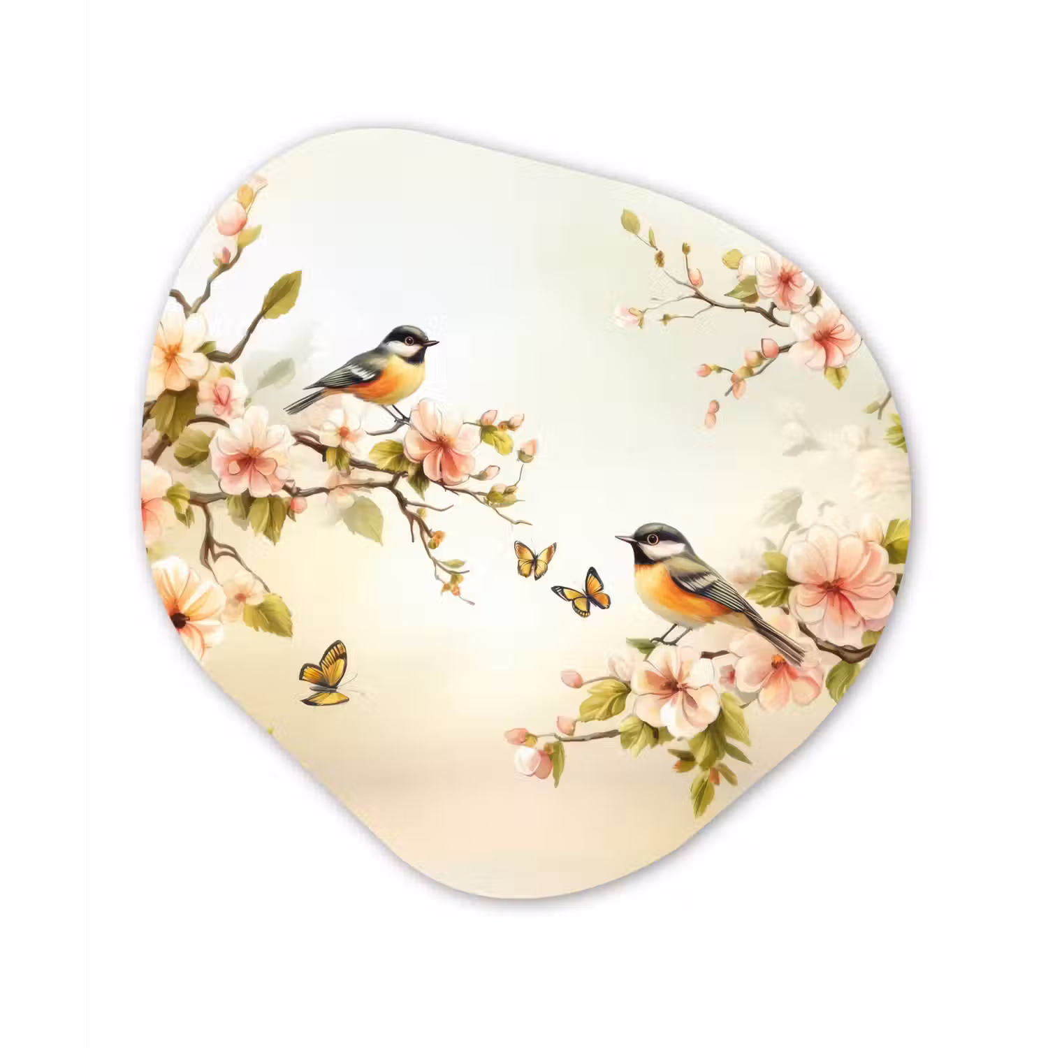Takken - Bloemen - Vogeltjes - Roze Wandcirkel Organisch Aluminium middel -3d