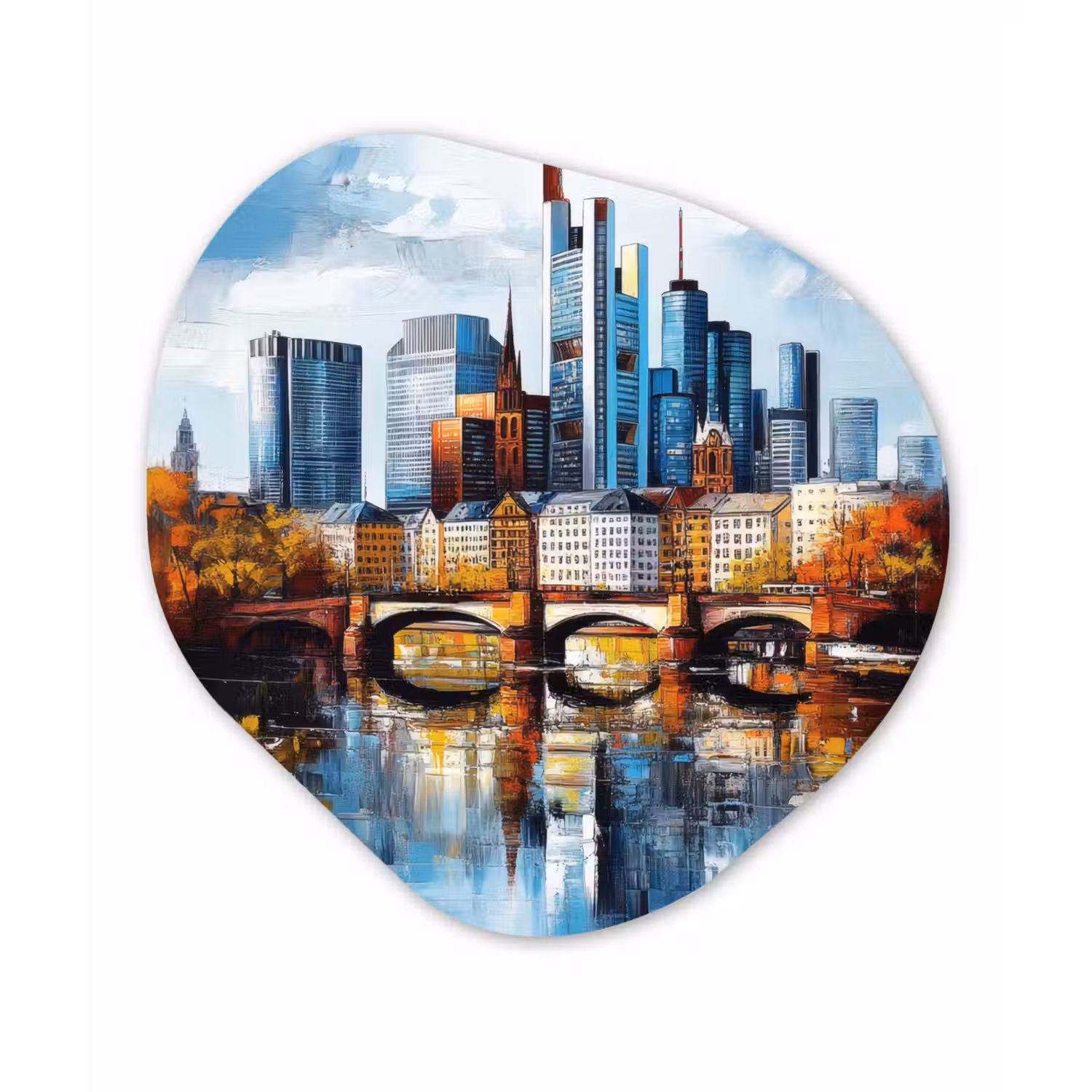 Bomen Frankfurt- Stad - Skyline - Brug Wandcirkel Organisch Aluminium middel -3d