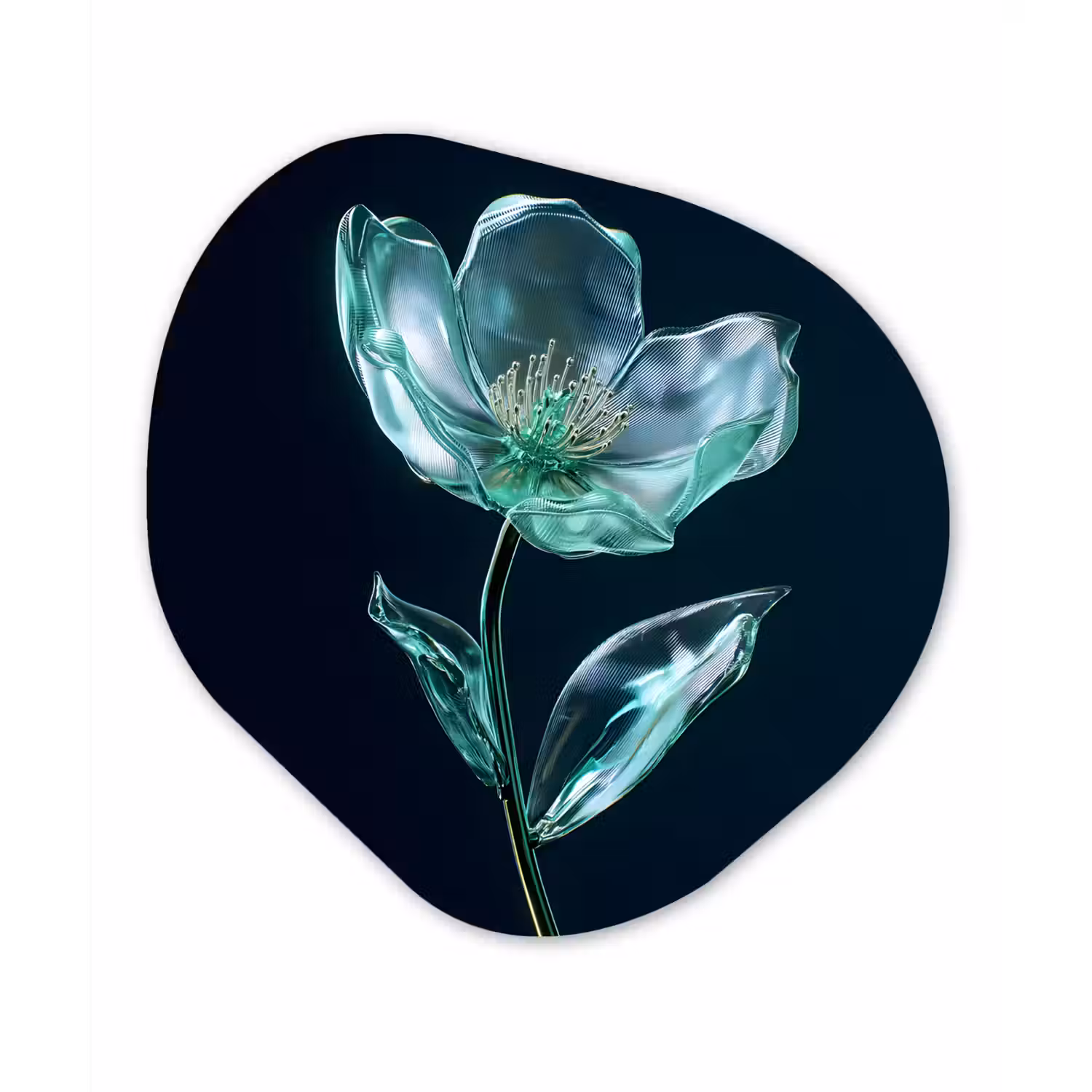 Bladeren - Bloem - Glazen - Donkerblauw Wandcirkel Organisch Aluminium middel -3d