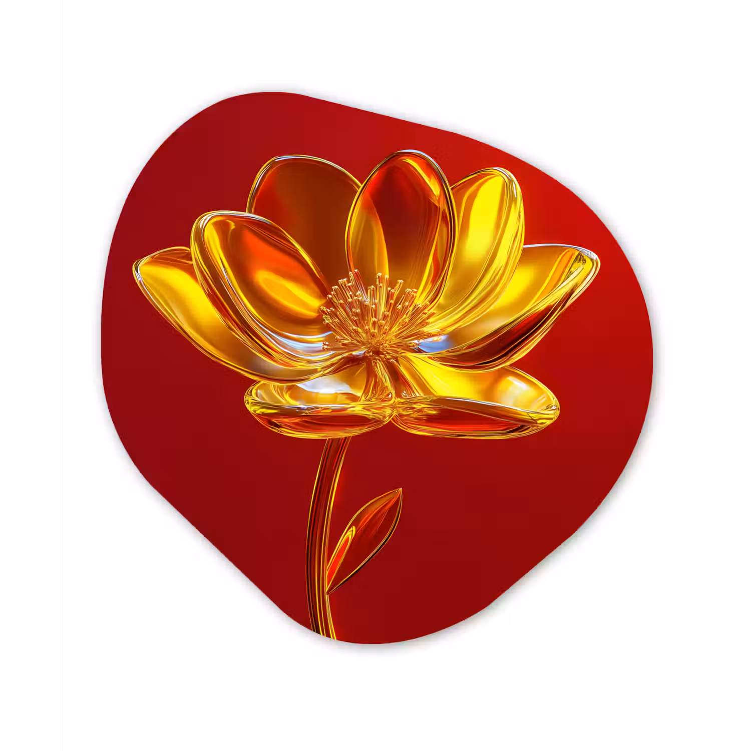 Bloem - Goud - Glazen Wandcirkel Organisch Aluminium middel -3d