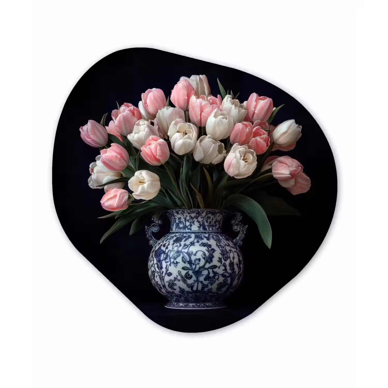 Bloemen - Roze - Tulpen - Vaas Wandcirkel Organisch Aluminium middel -3d