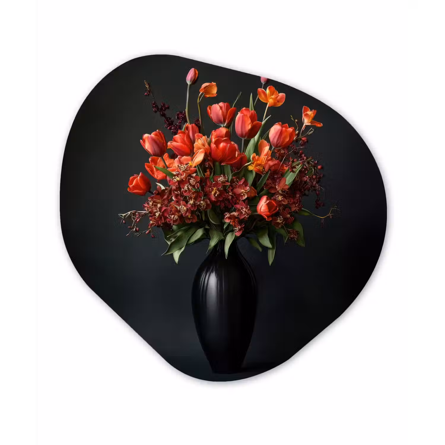 Boeket - Tulpen - Vaas - Rood Wandcirkel Organisch Aluminium middel -3d