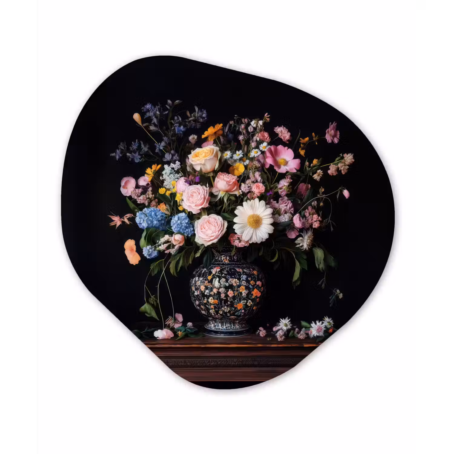 Bloemenvaas - Hout - Bloemen - Boeket Wandcirkel Organisch Aluminium middel -3d