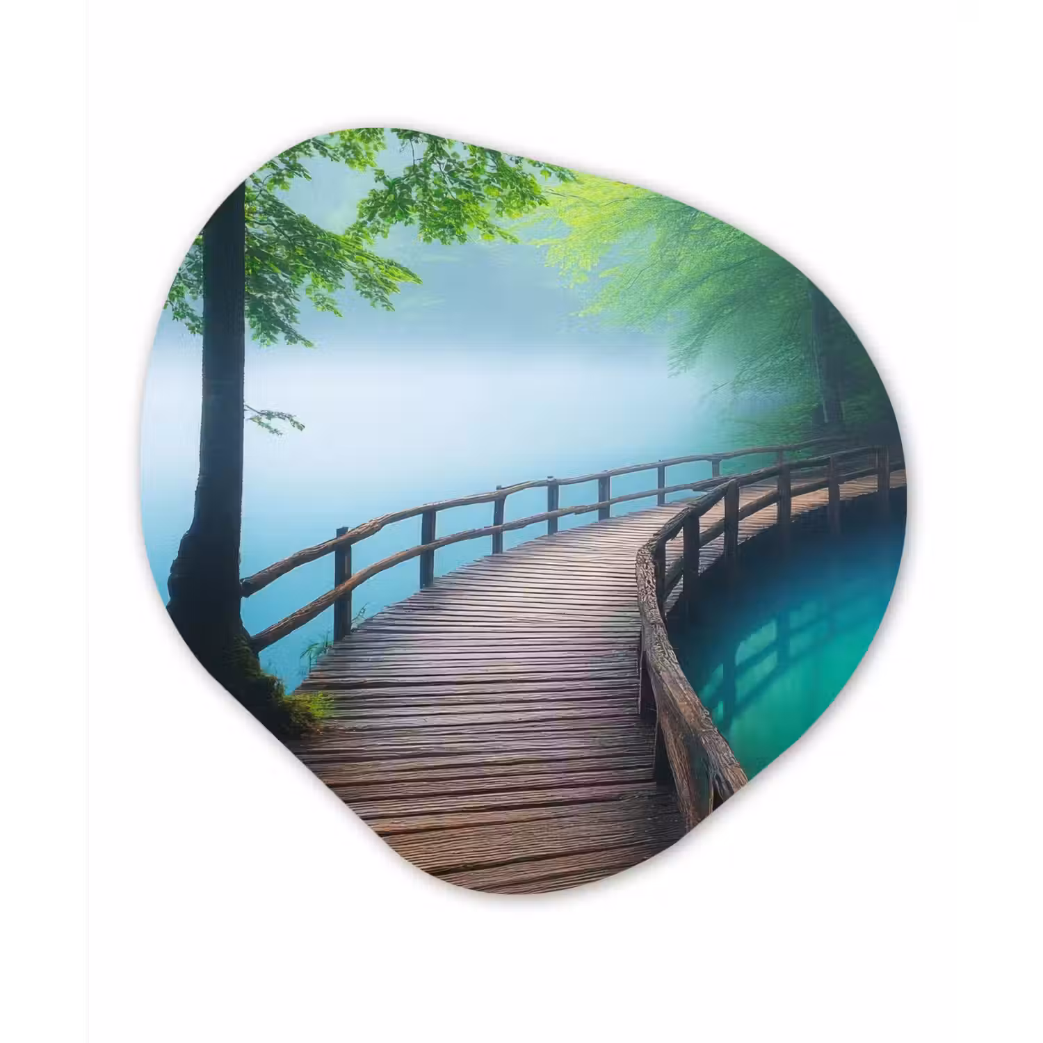 Brug - Water - Rivier - Bos Wandcirkel Organisch Aluminium middel -3d