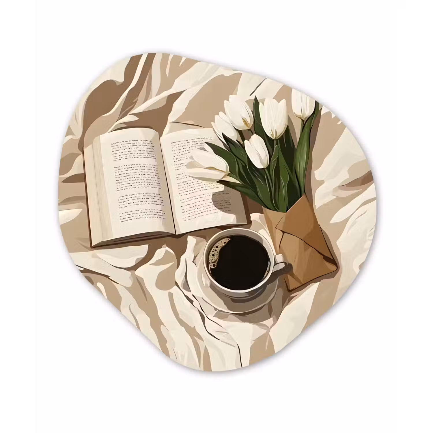 Boek - Illustratie - Tulpen - Koffie Wandcirkel Organisch Aluminium middel -3d