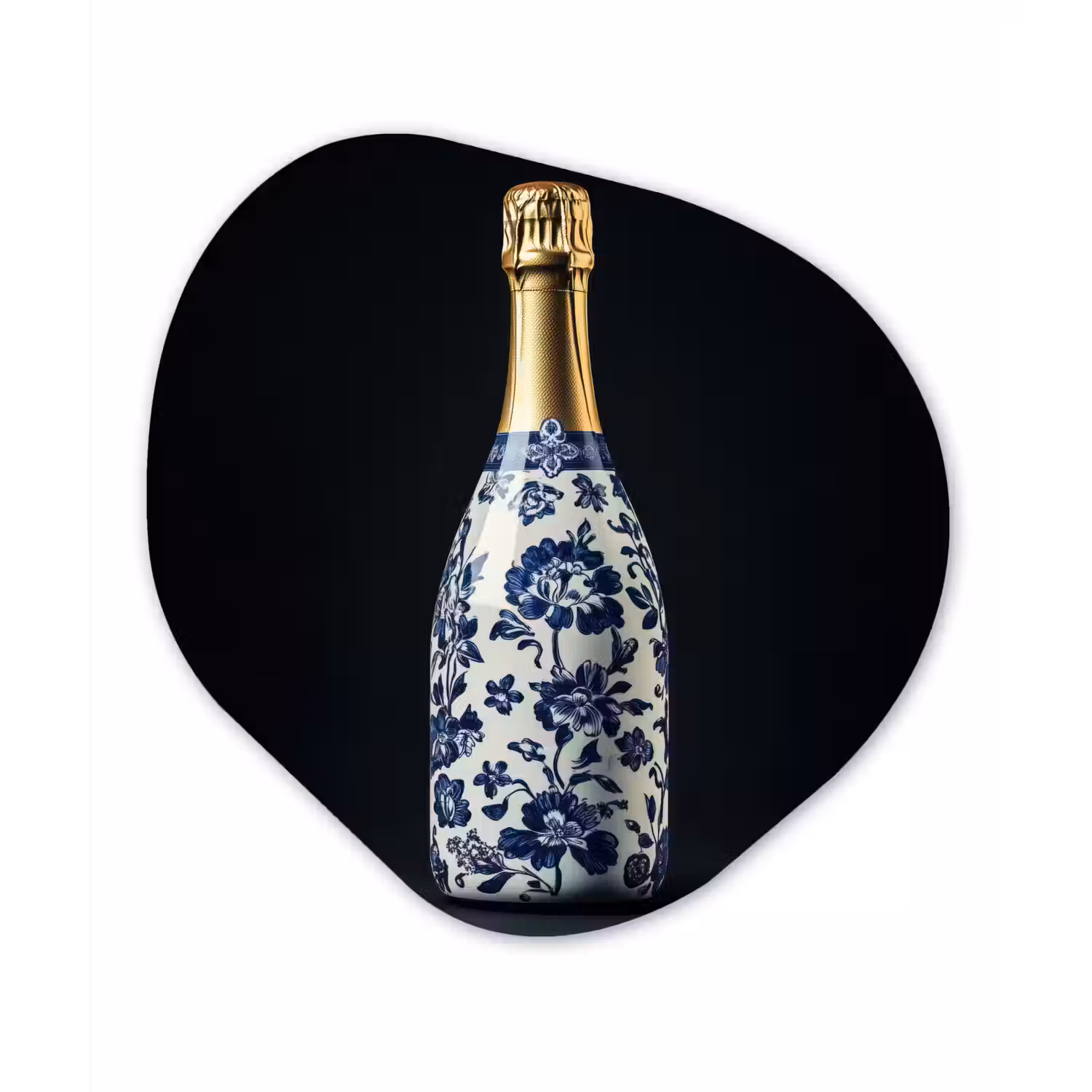 Champagne - Bloemen - Goud - Chique Wandcirkel Organisch Aluminium middel -3d
