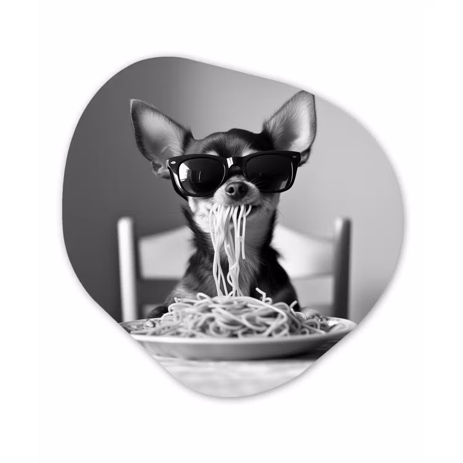 Chihuahua - Hond - Zonnebril - Humoristisch - Zwart - Wit - Spaghetti Wandcirkel Organisch Aluminium middel -3d