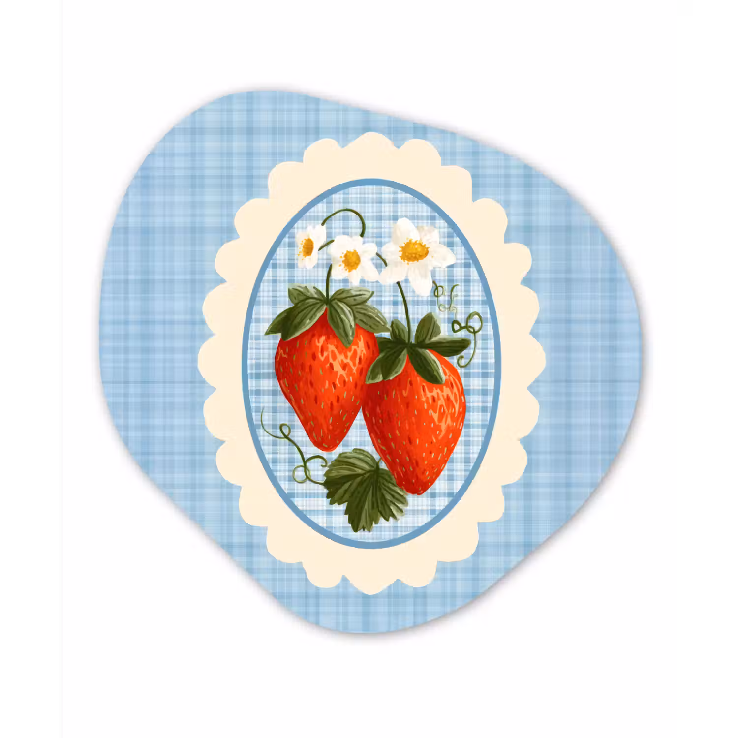Aardbeien - Lijst - Rood - Geruit Wandcirkel Organisch Aluminium middel -3d