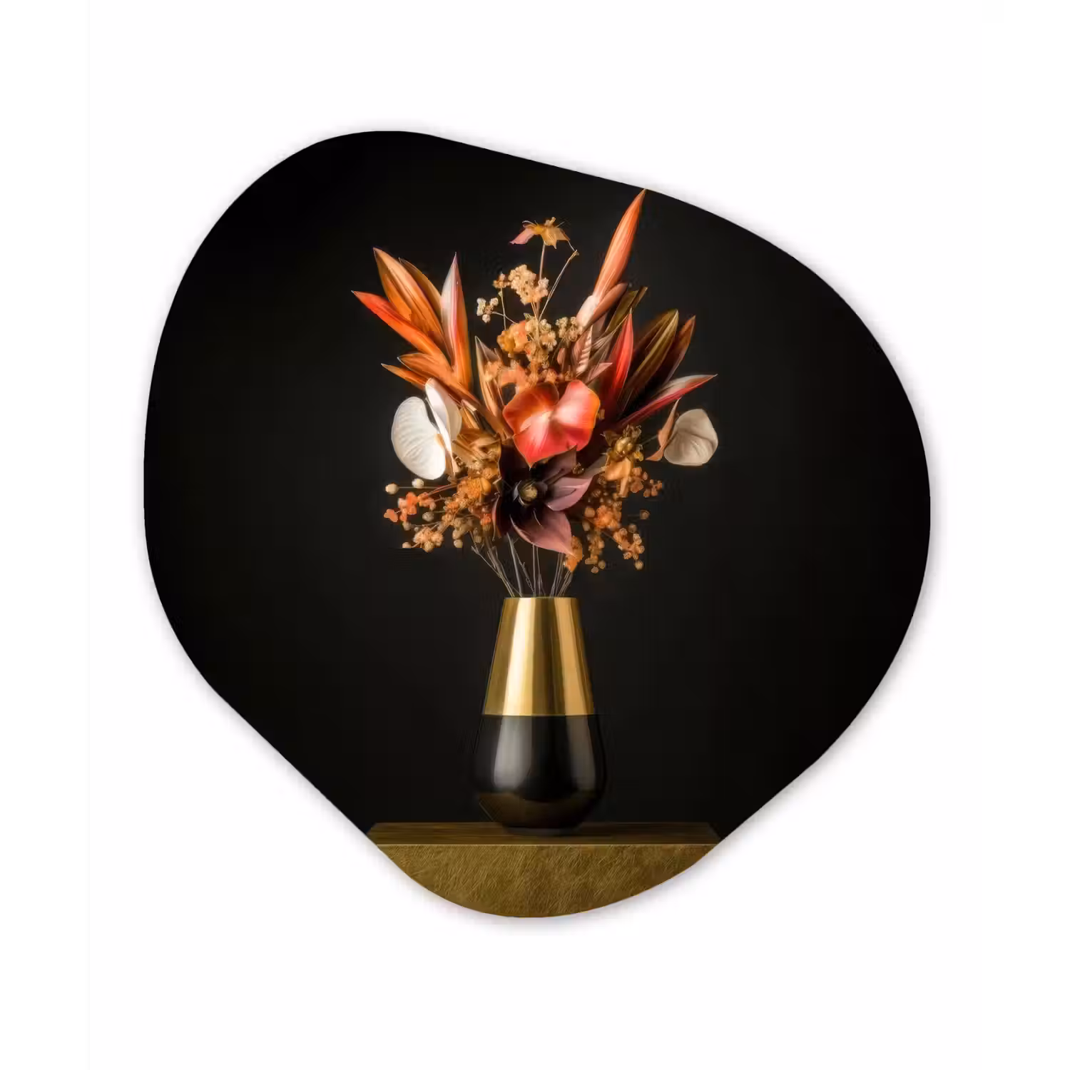 Exotisch - Boeket - Vaas - Goud Wandcirkel Organisch Aluminium middel -3d