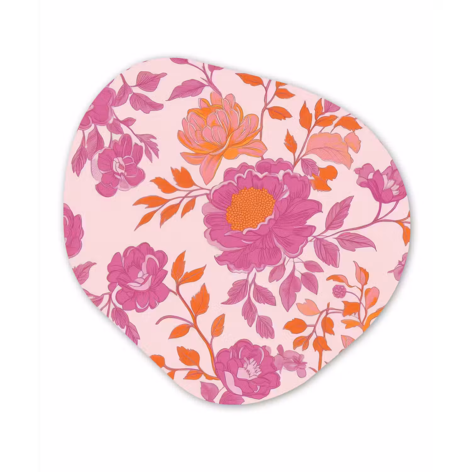 Bloemenpatroon - Roze - Oranje - Bloemen Wandcirkel Organisch Aluminium middel -3d
