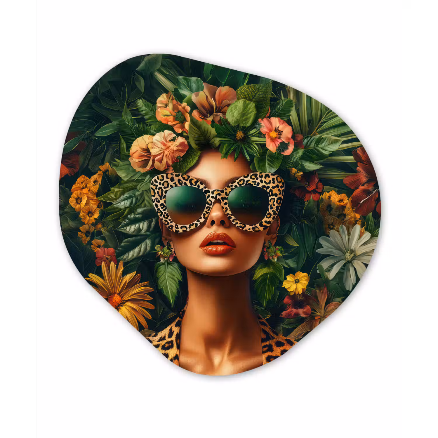 Vrouw - Panterprint - Jungle - Natuur - Luxe Wandcirkel Organisch Aluminium middel -3d