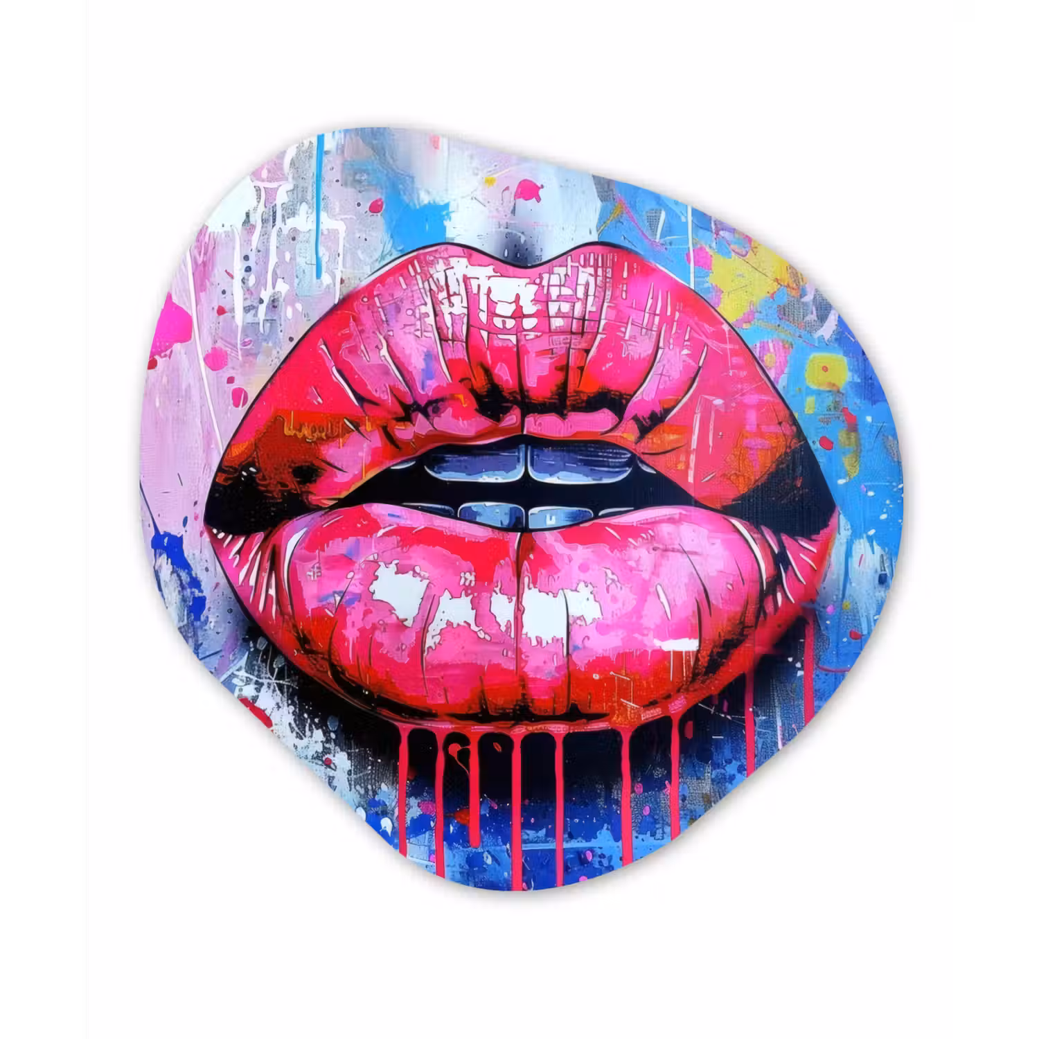Graffiti - Lippen - Felroze - Geschilderd Wandcirkel Organisch Aluminium middel -3d