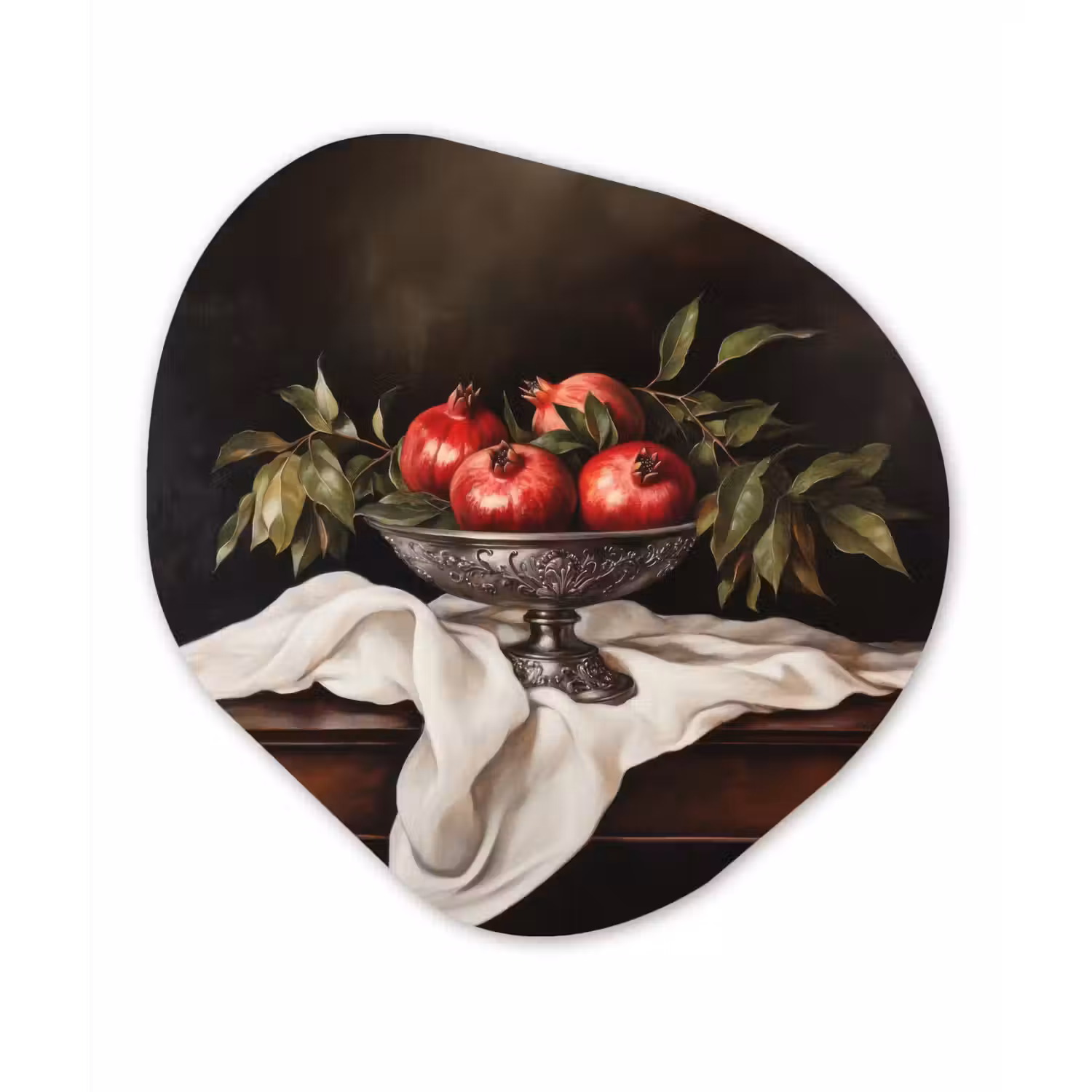 Granaatappels - Klassiek - Vintage Wandcirkel Organisch Aluminium middel -3d
