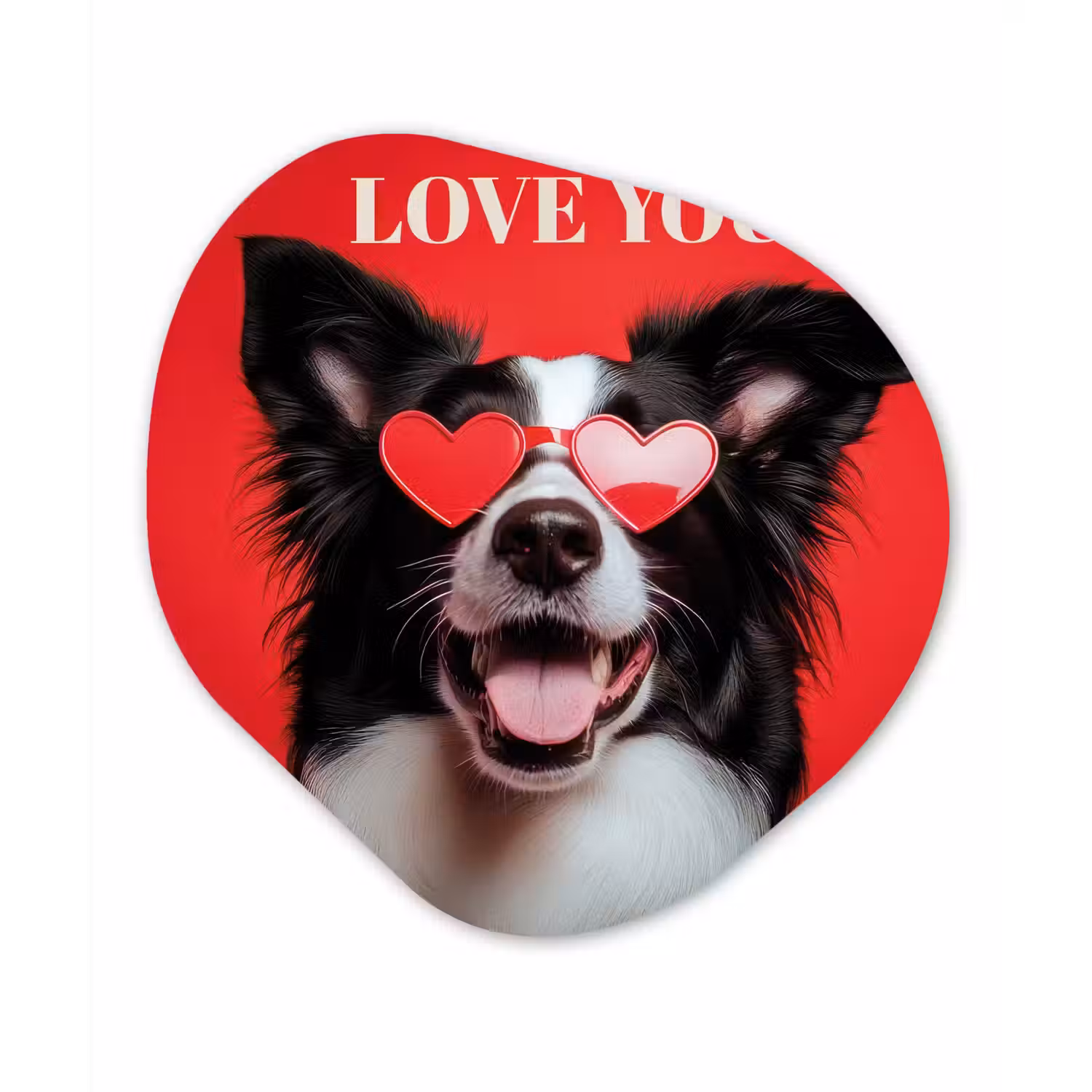 Hond - Hartjesbril - Loveyou - Rood Wandcirkel Organisch Aluminium middel -3d