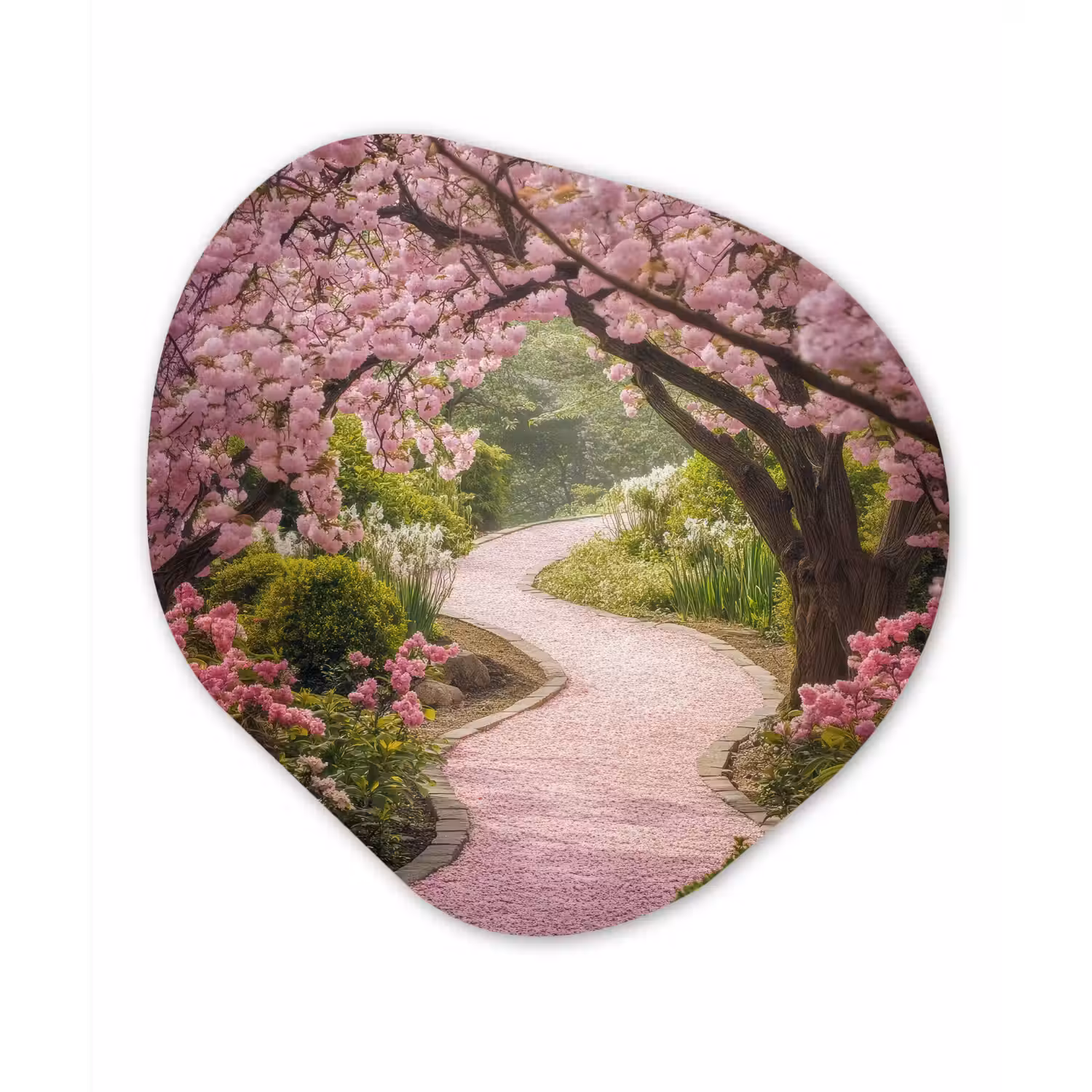 Kersenbloesem - Natuur - Sakura - Pad - Japanse tuin Wandcirkel Organisch Aluminium middel -3d