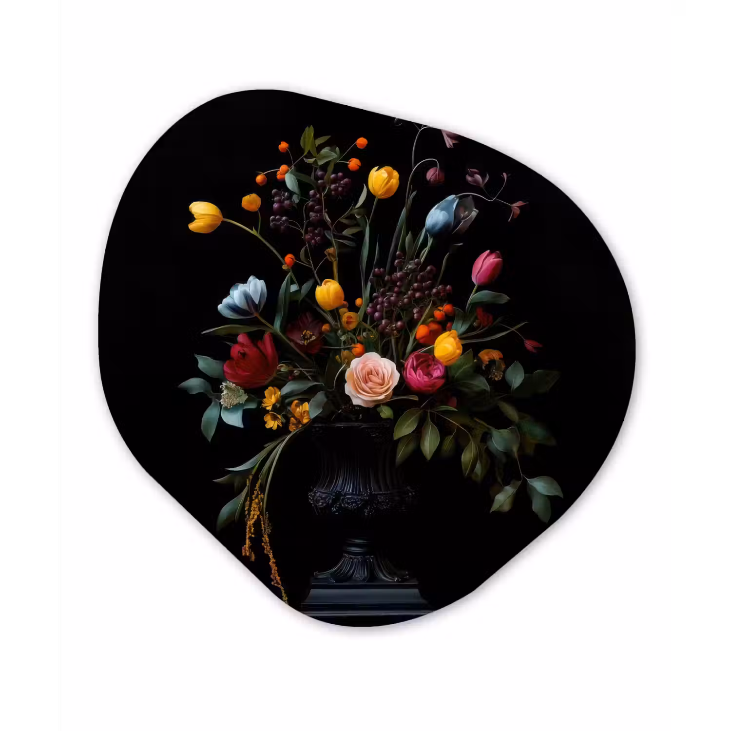 Klassiek - Vaas - Boeket - Bloemen Wandcirkel Organisch Aluminium middel -3d