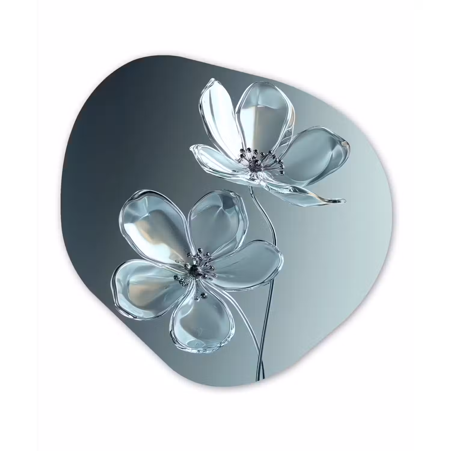 Kristal - Bloemen - Grijs Wandcirkel Organisch Aluminium middel -3d