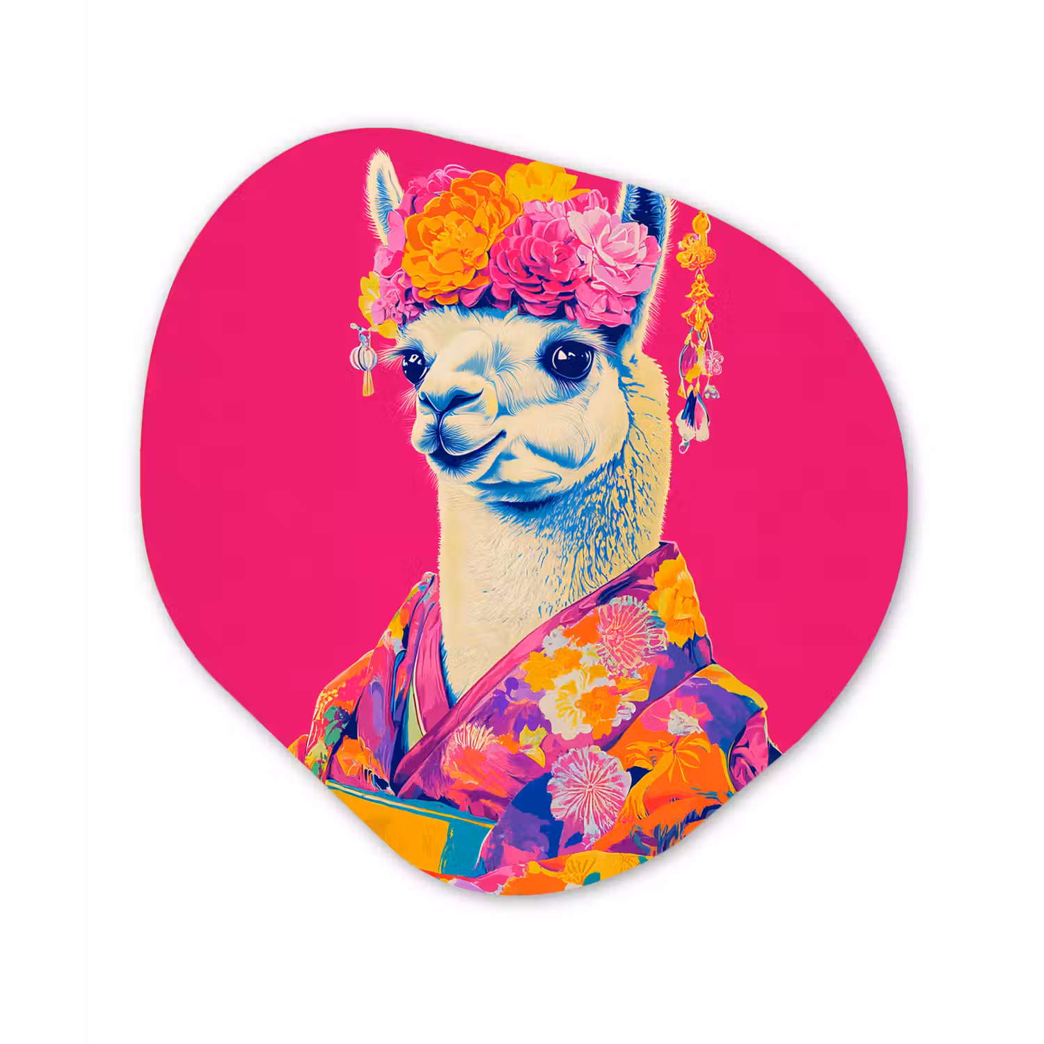 Lama - Kimono - Bloemenkrans - Felroze Wandcirkel Organisch Aluminium middel -3d