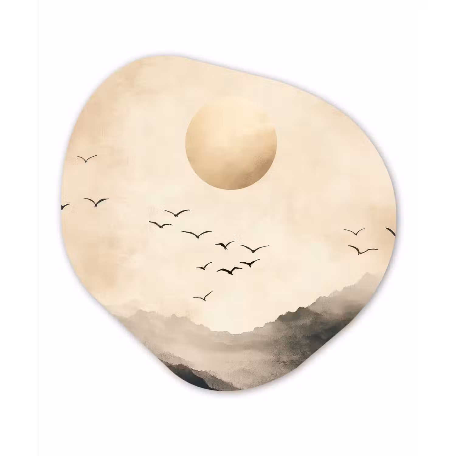 Landschap - Japandi - vogel Wandcirkel Organisch Aluminium middel -3d