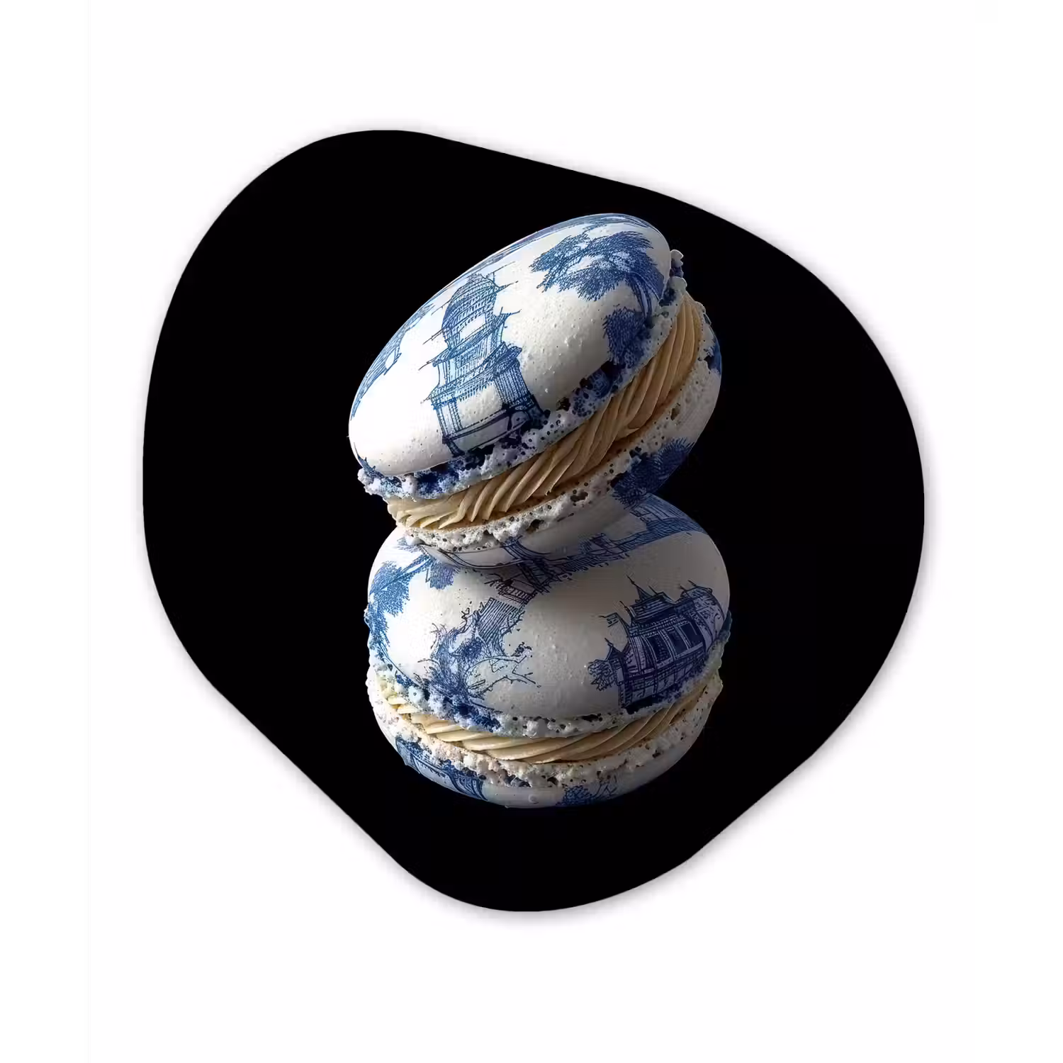 Eten - Macarons - Delfts blauw - Koekjes Wandcirkel Organisch Aluminium middel -3d
