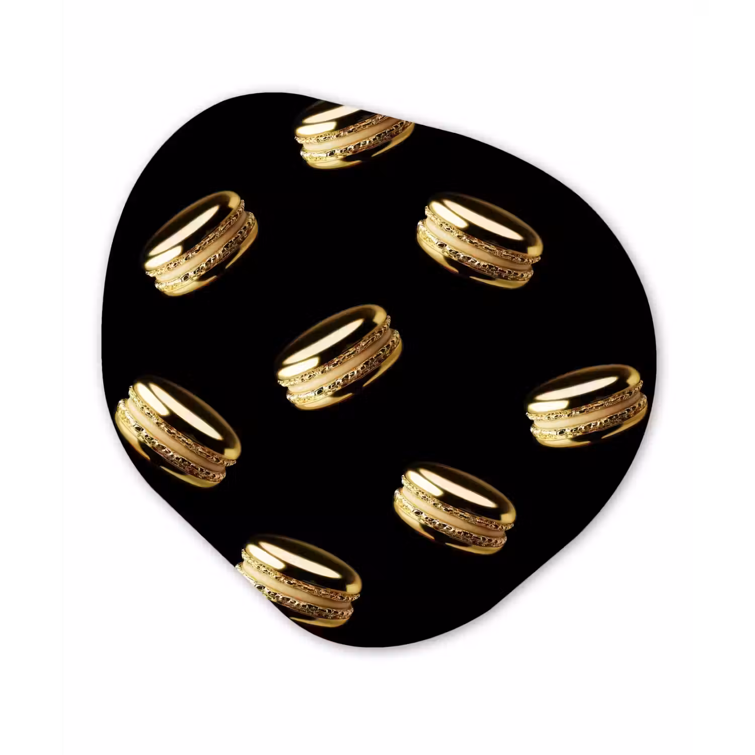 Macarons - Patroon - Goud - Zwart Wandcirkel Organisch Aluminium middel -3d