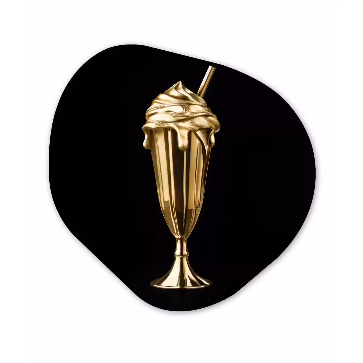 Milkshake - Goud - Drinken - Zwart Wandcirkel Organisch Aluminium middel -3d