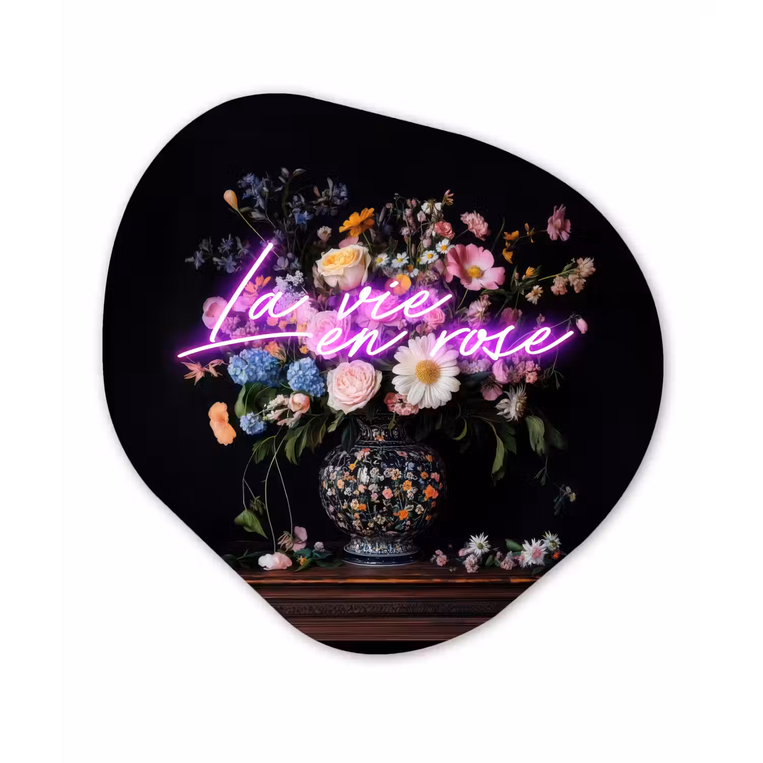 Neon - Vaas - Bloemen Wandcirkel Organisch Aluminium middel -3d