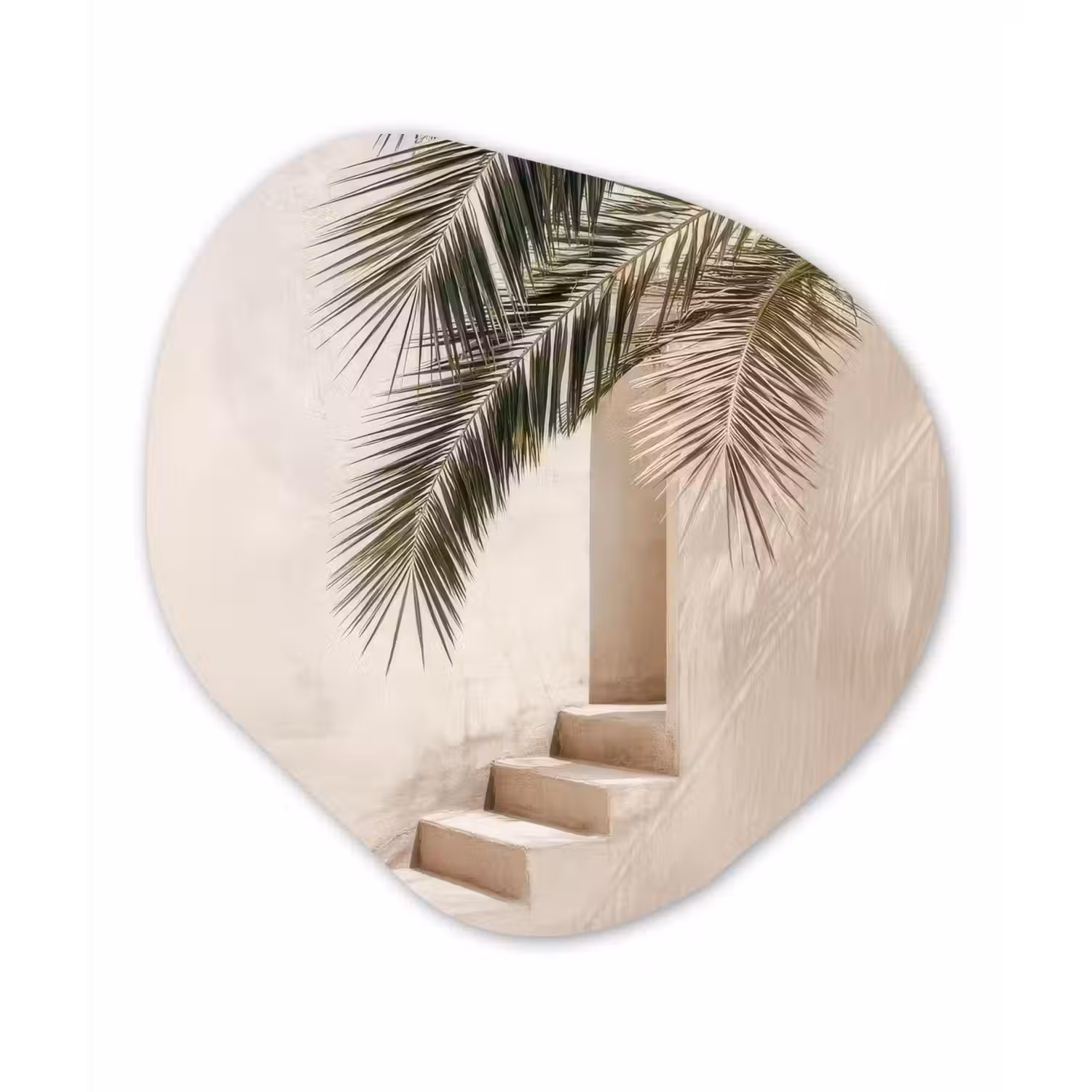 Palmboom - Schaduw - Trap - Beige Wandcirkel Organisch Aluminium middel -3d